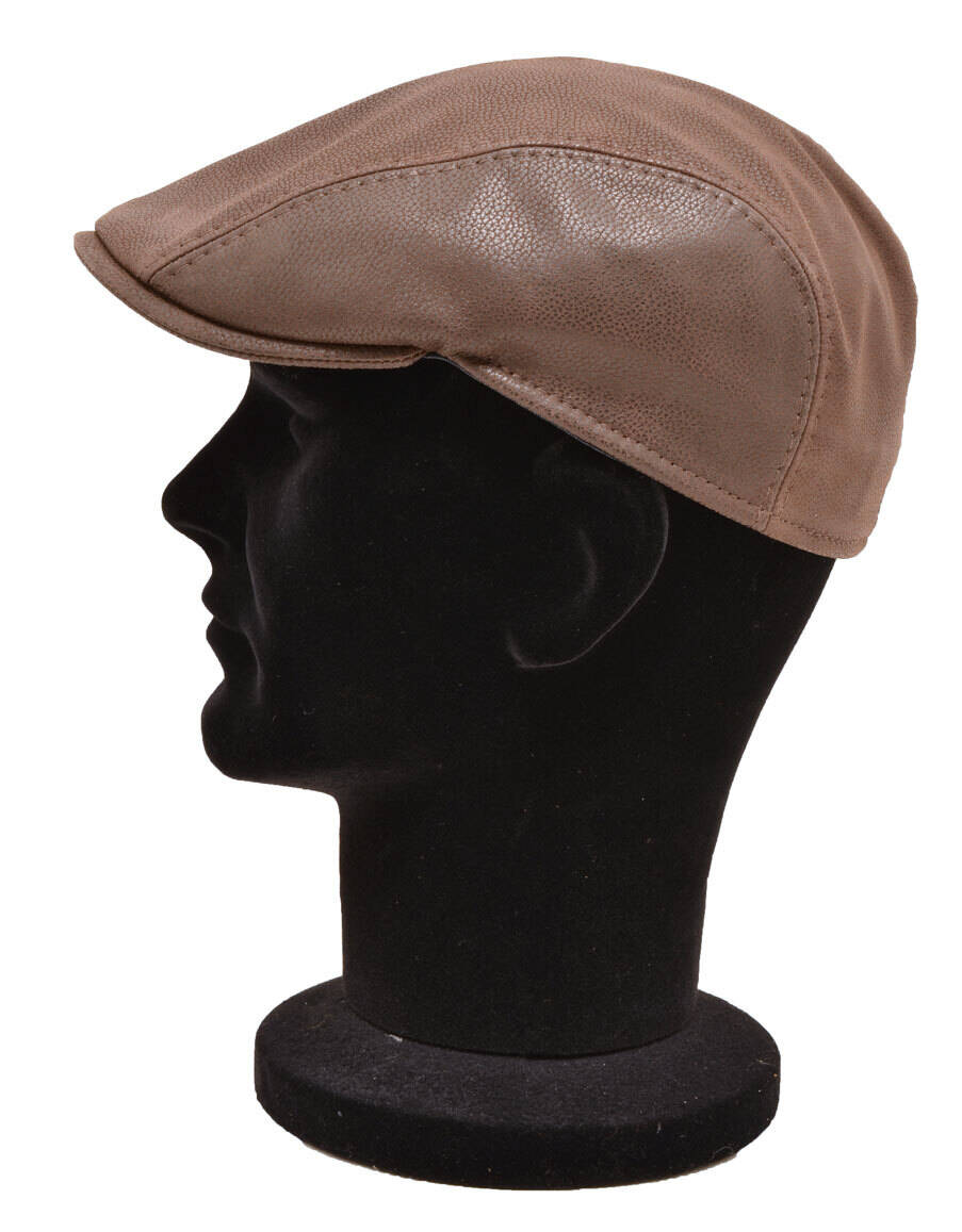 Berret cuir homme vachette marron casquette plate (5)