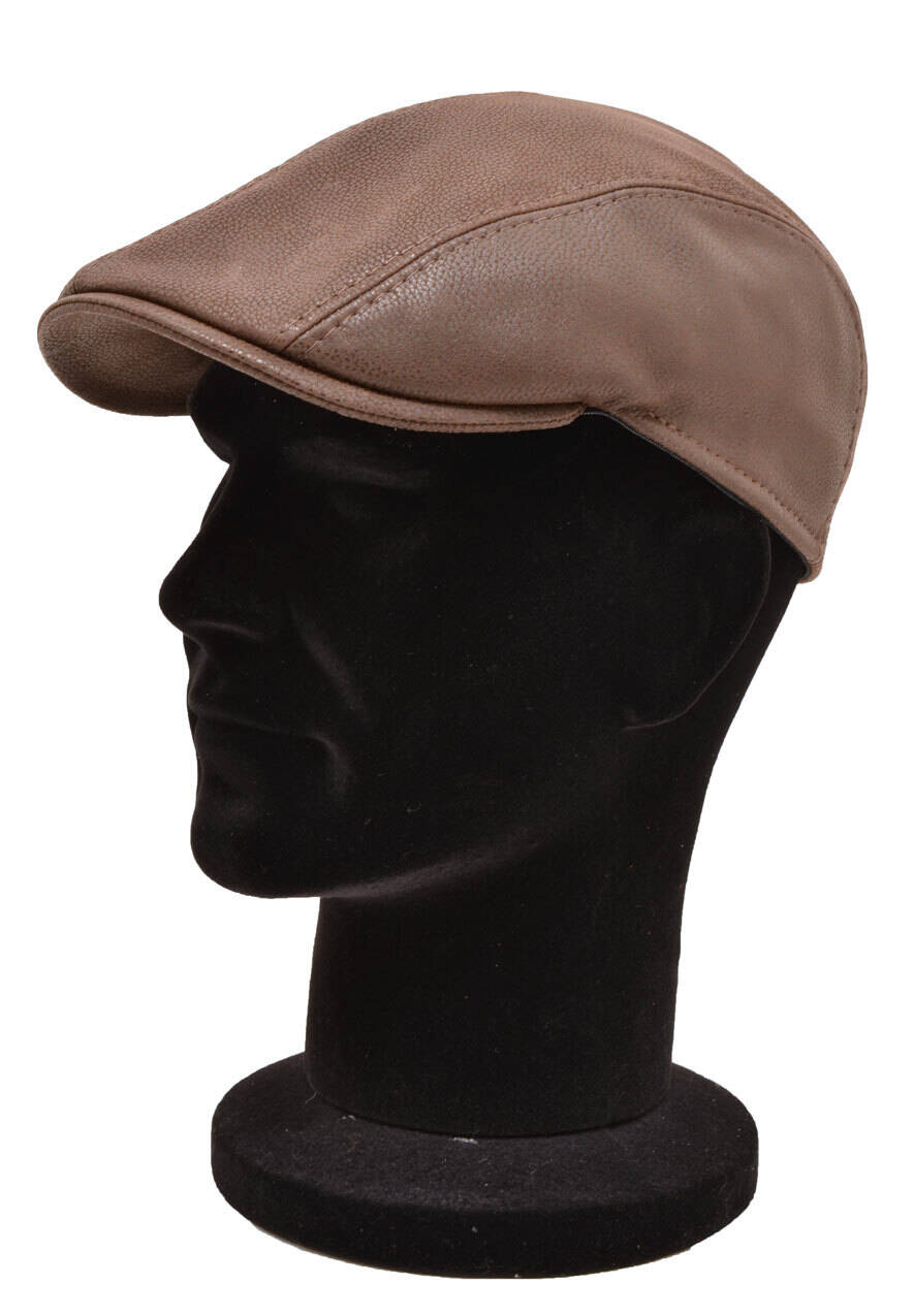 Berret cuir homme vachette marron casquette plate (6)