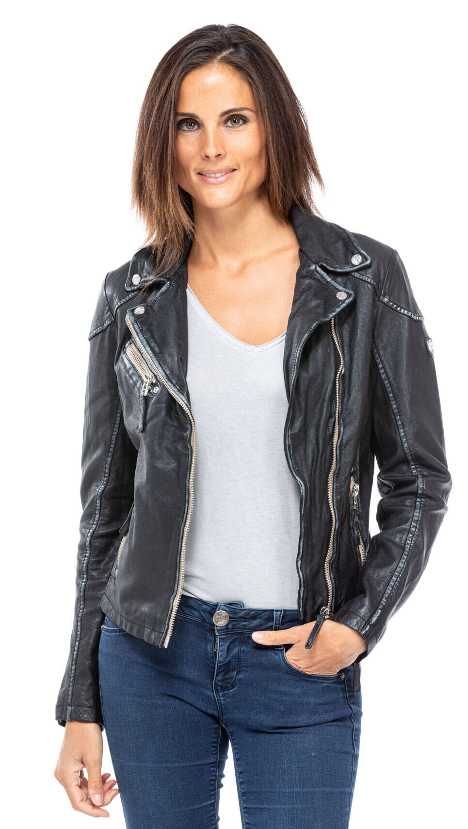 Blouson cuir femme agneau noir aspect vieilli perfecto 10611 (5)