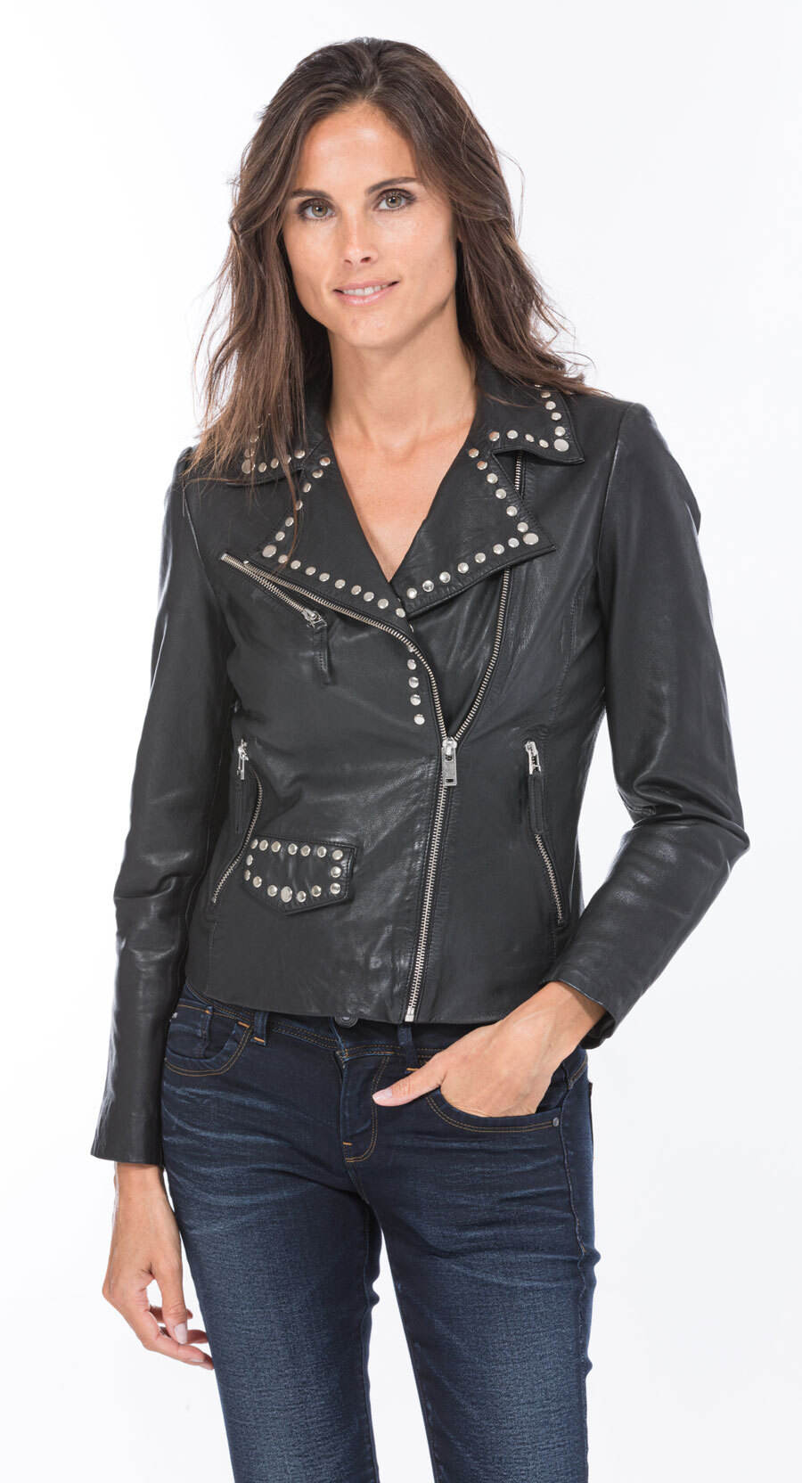 blouson cuir femme agneau noir style perf rock pippa (4)