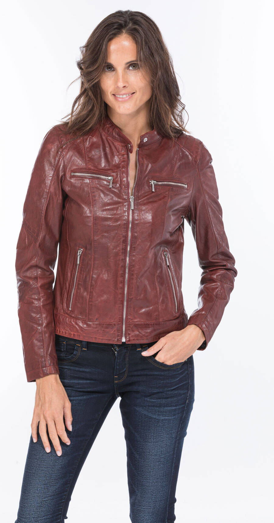 blouson cuir femme agneau rouge 101122 style motard (1)