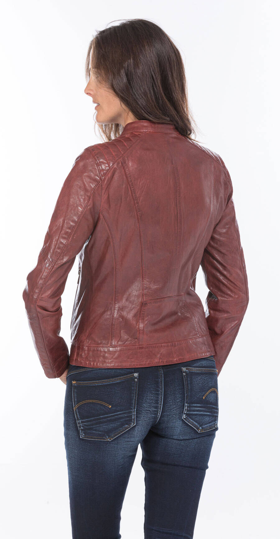 blouson cuir femme agneau rouge 101122 style motard (5)