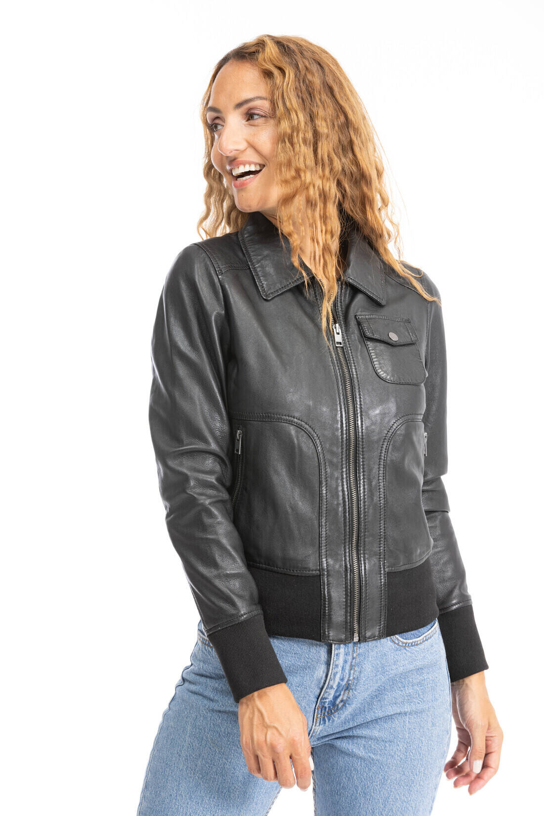 blouson cuir femme noir 64605 (7)