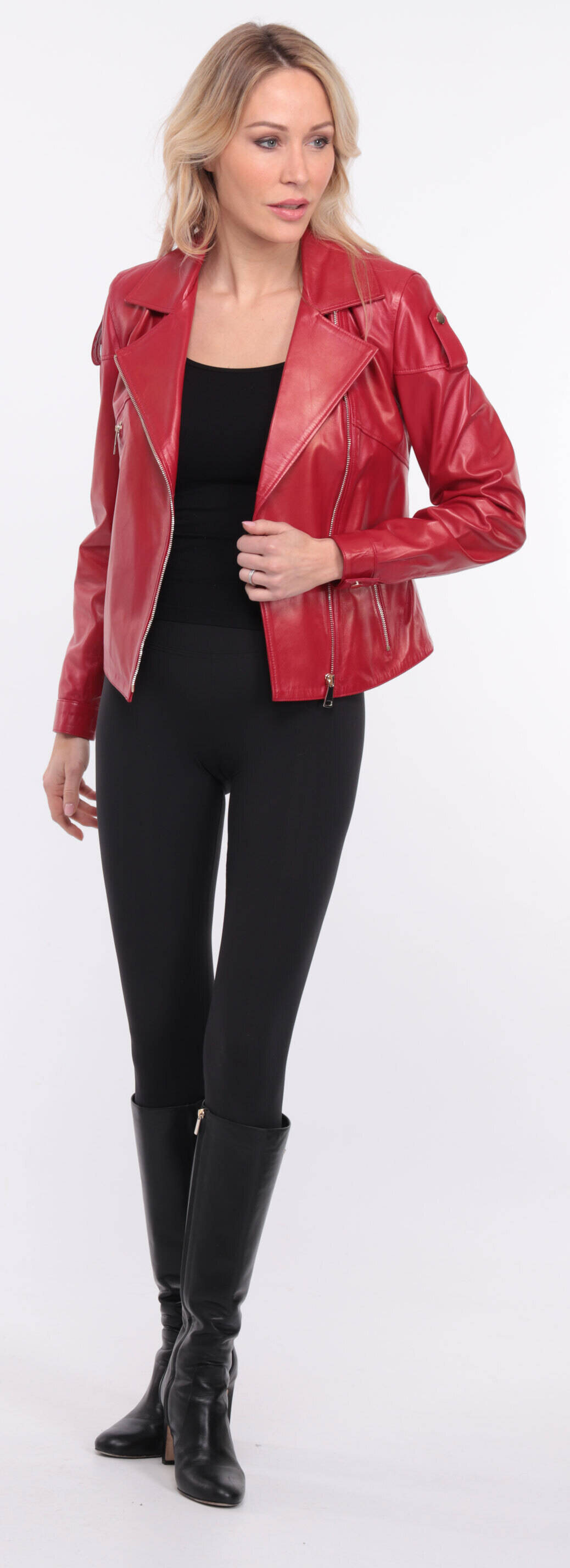 blouson cuir femme rouge lyna (15)