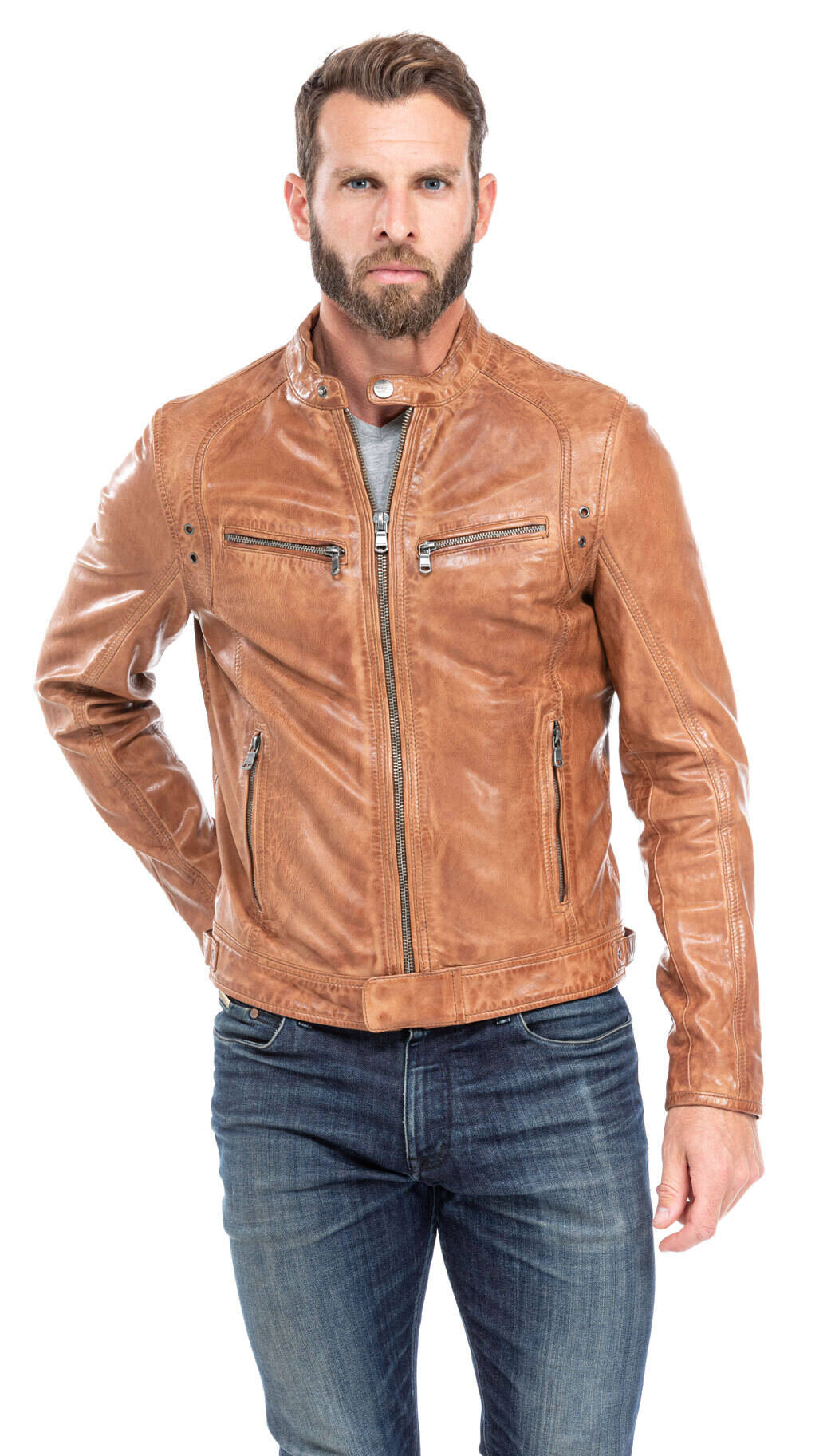 blouson cuir homme agneau cognac 100233 style motard (5)