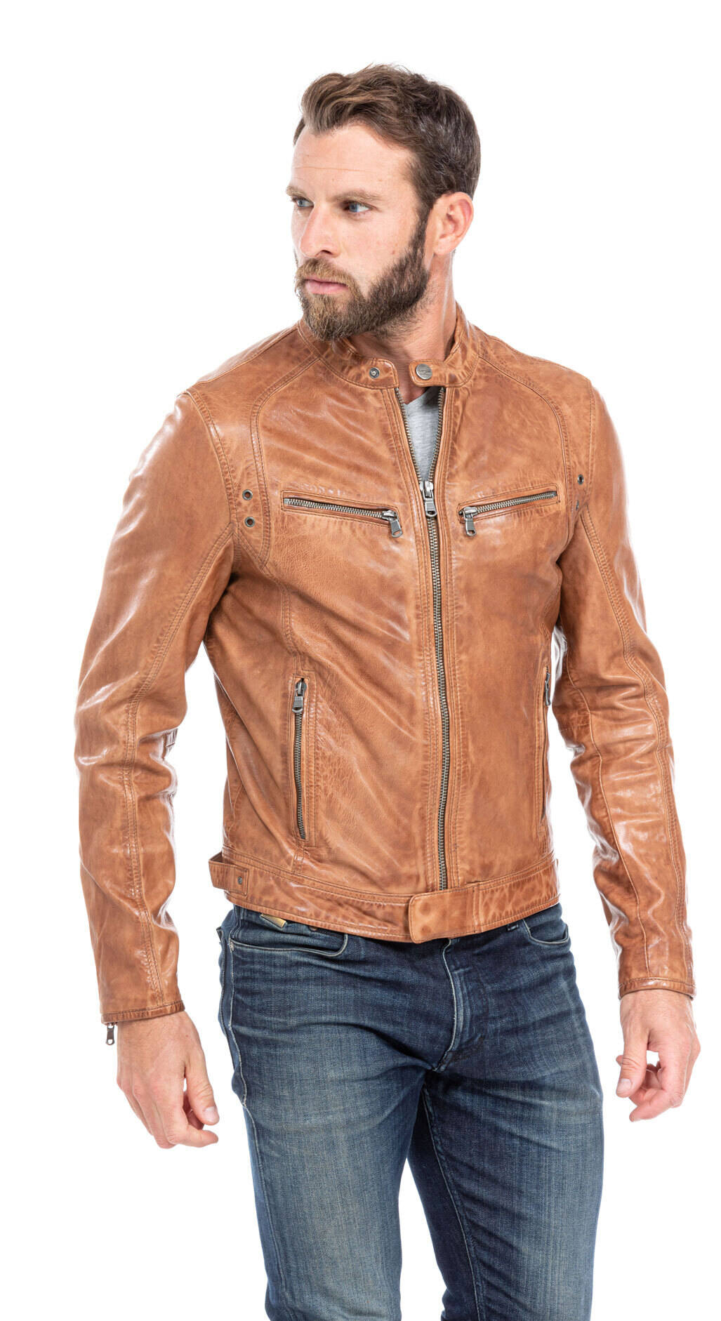 blouson cuir homme agneau cognac 100233 style motard (6)