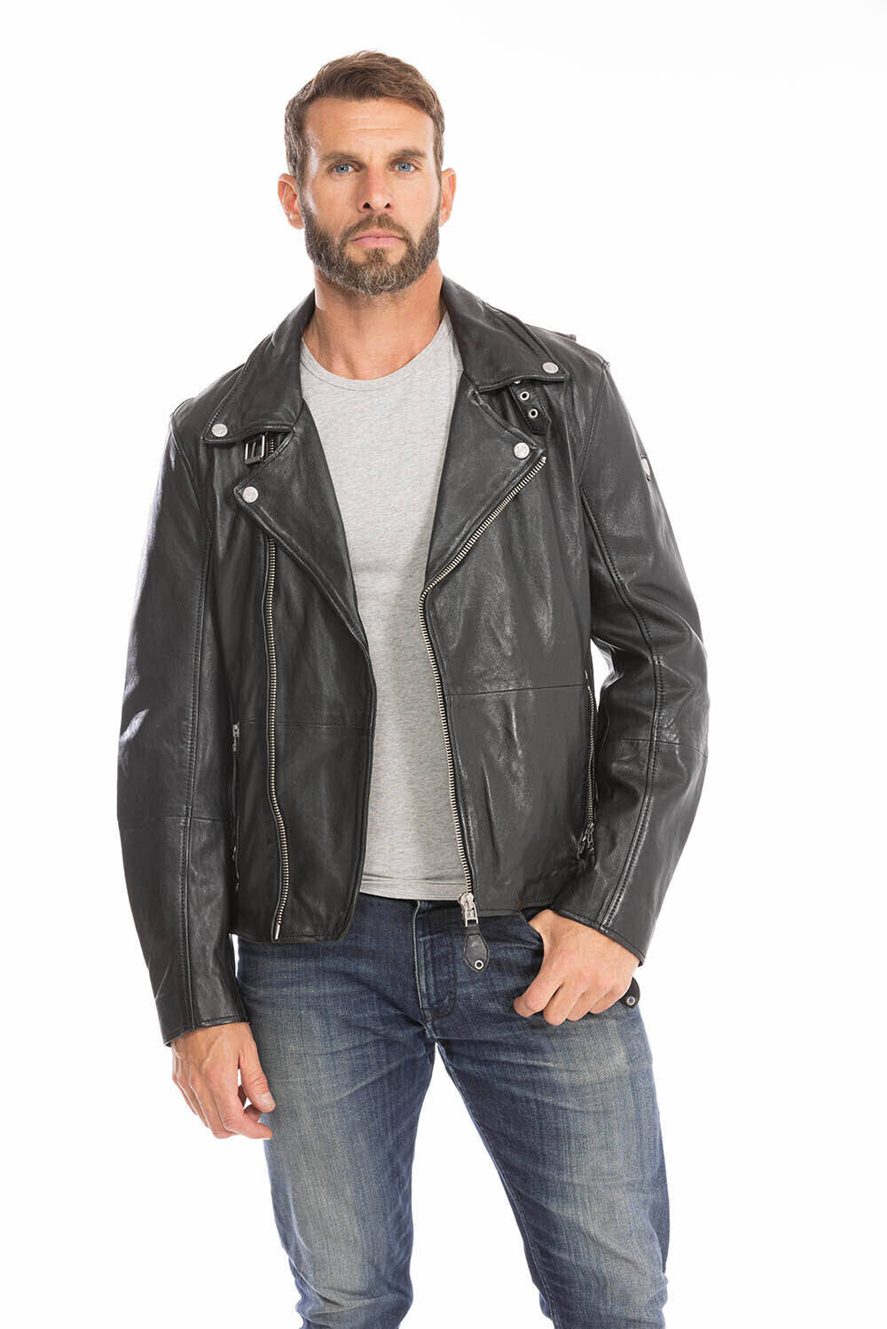 blouson cuir homme agneau noir mavric style perfecto (1)