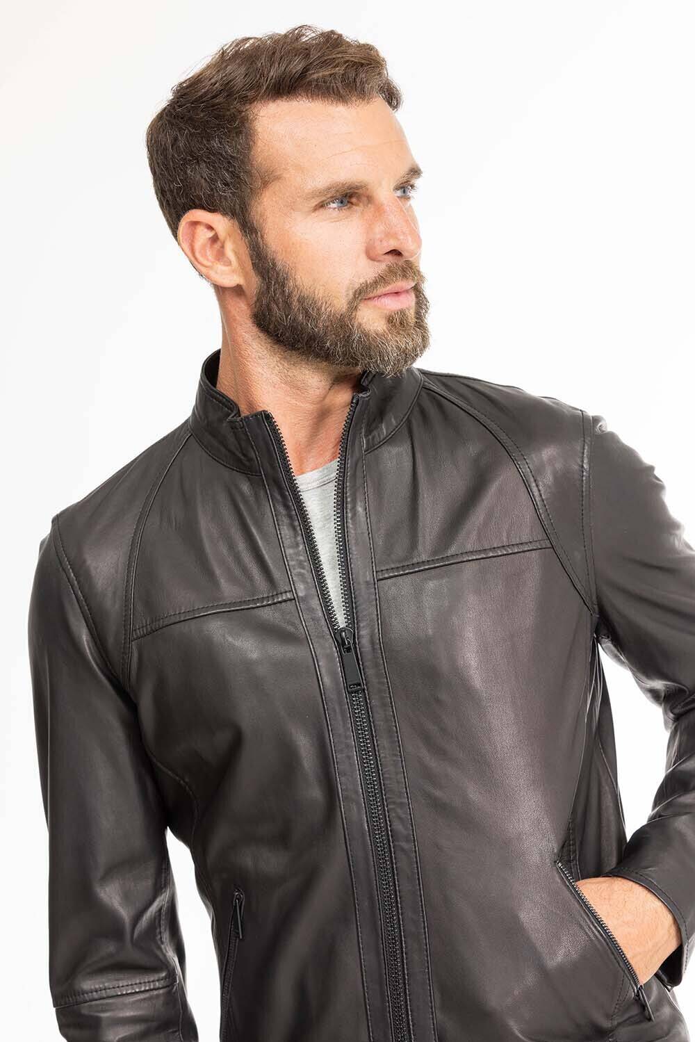 blouson cuir homme agneau noir miami (10)