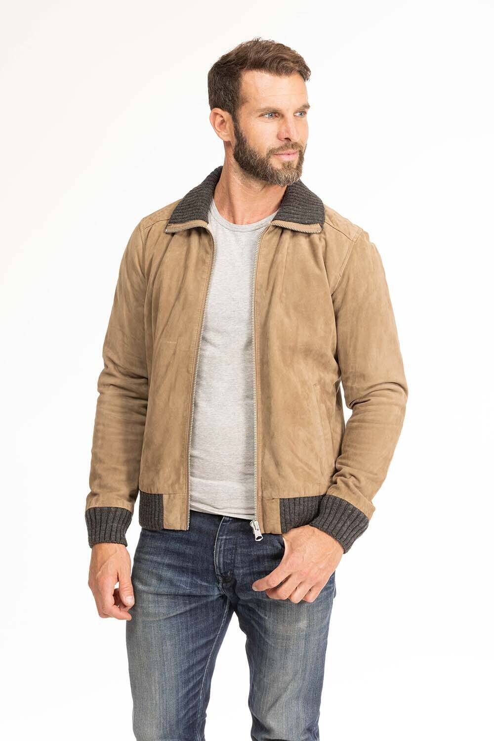 blouson cuir homme aspect peau marron clair 64331 (3)