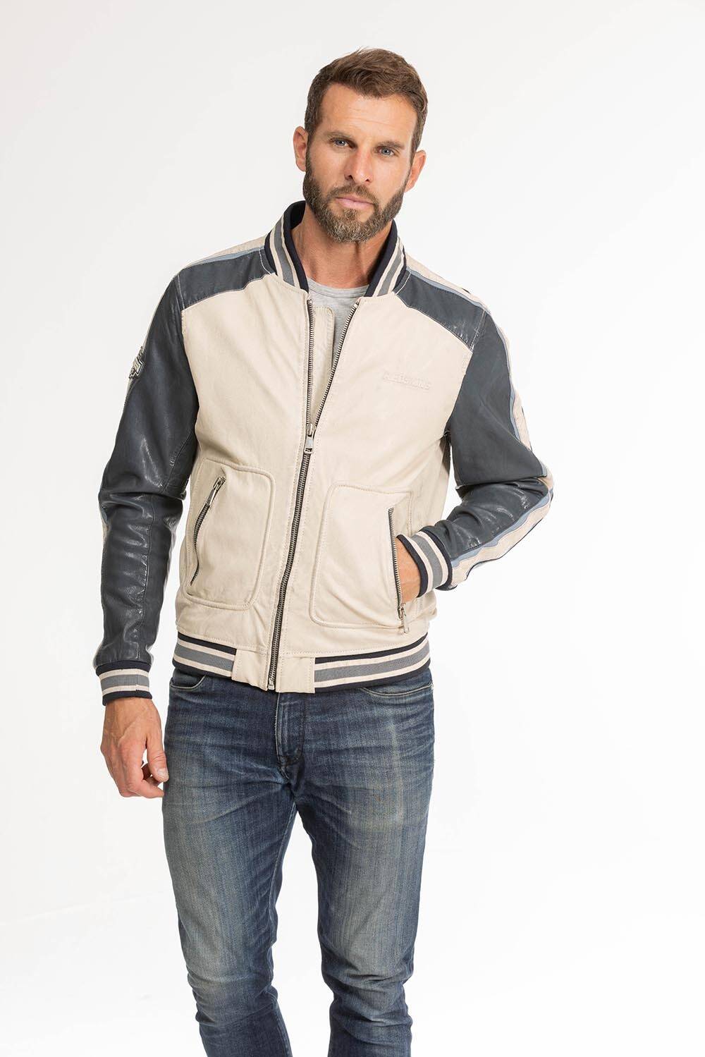 blouson cuir homme bombers fray beige navy (12)