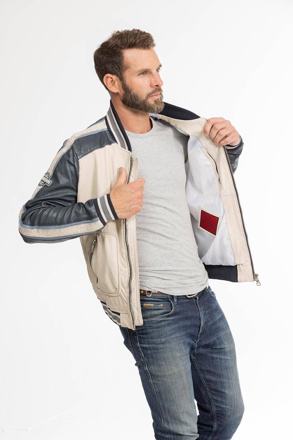 blouson cuir homme bombers fray beige navy (8)