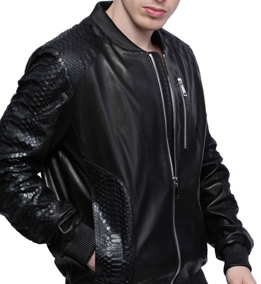 Blouson cuir homme brian agneau + python (2)