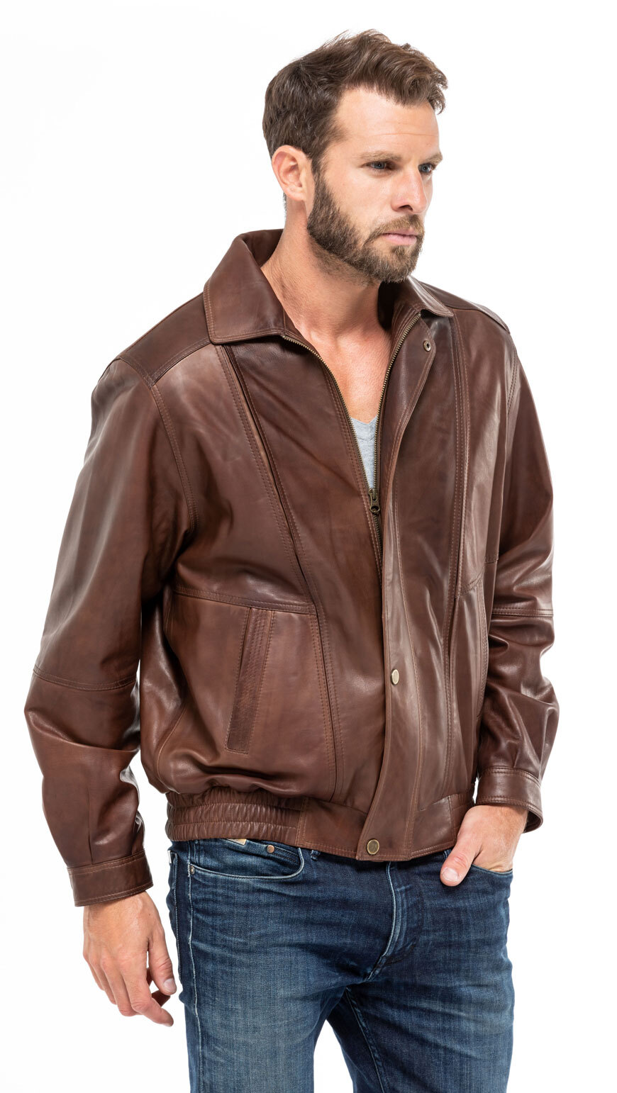 Blouson cuir homme diplomate c469 classique mannequin (7)