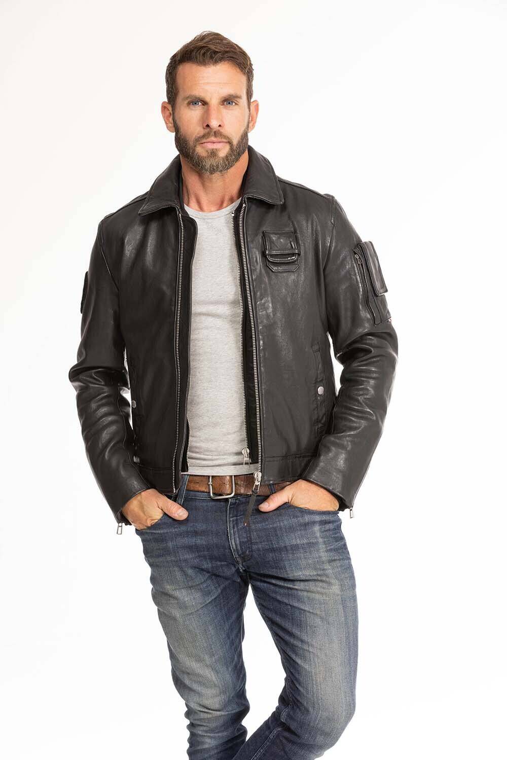 blouson cuir homme jaegger noir patrouille de france (1)