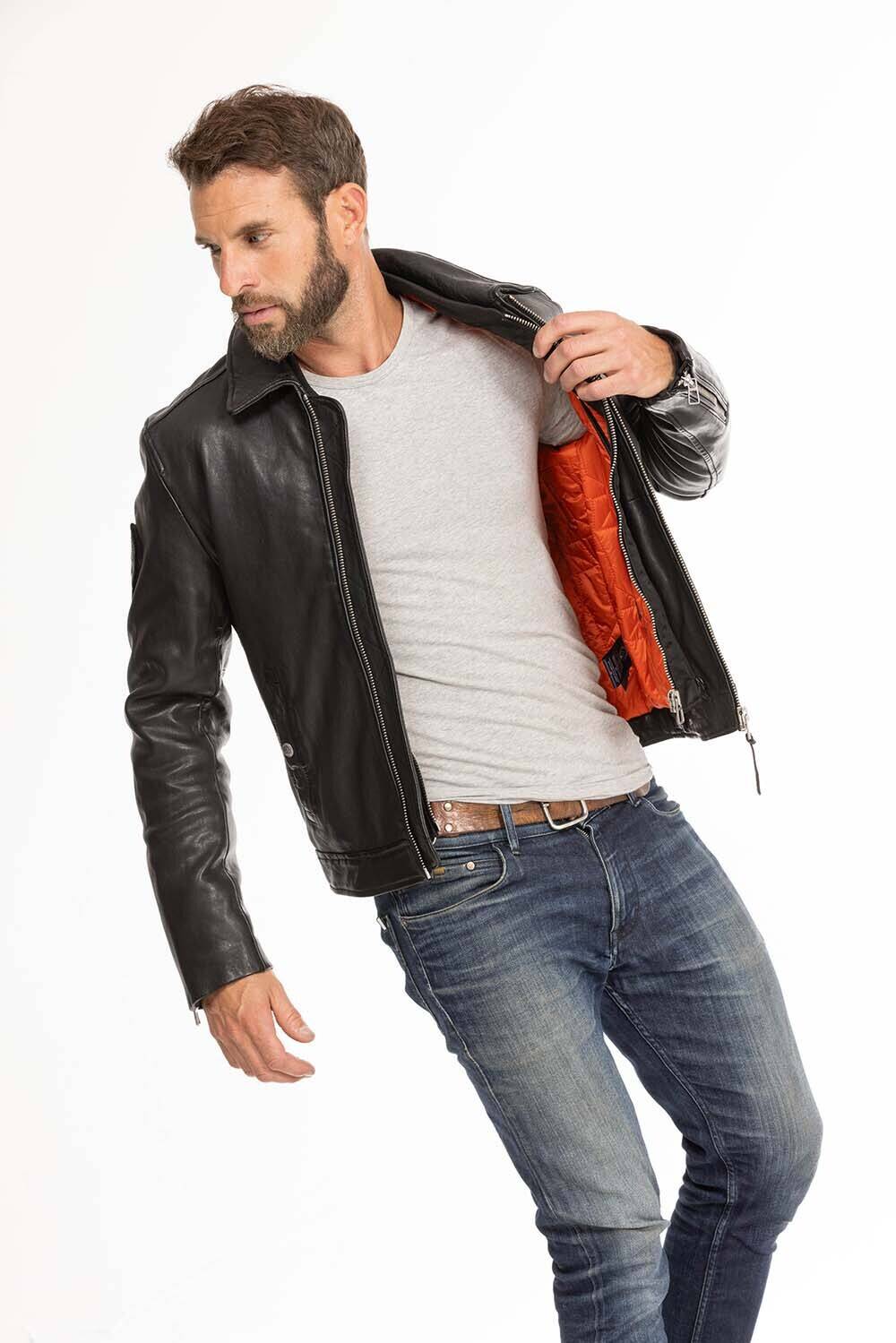 blouson cuir homme jaegger noir patrouille de france (6)