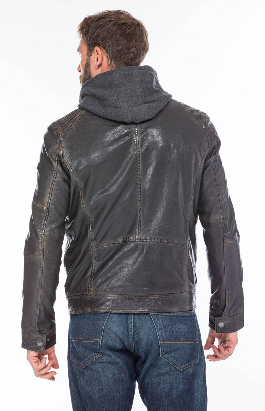 blouson cuir homme marron anicet à capuche  (6)