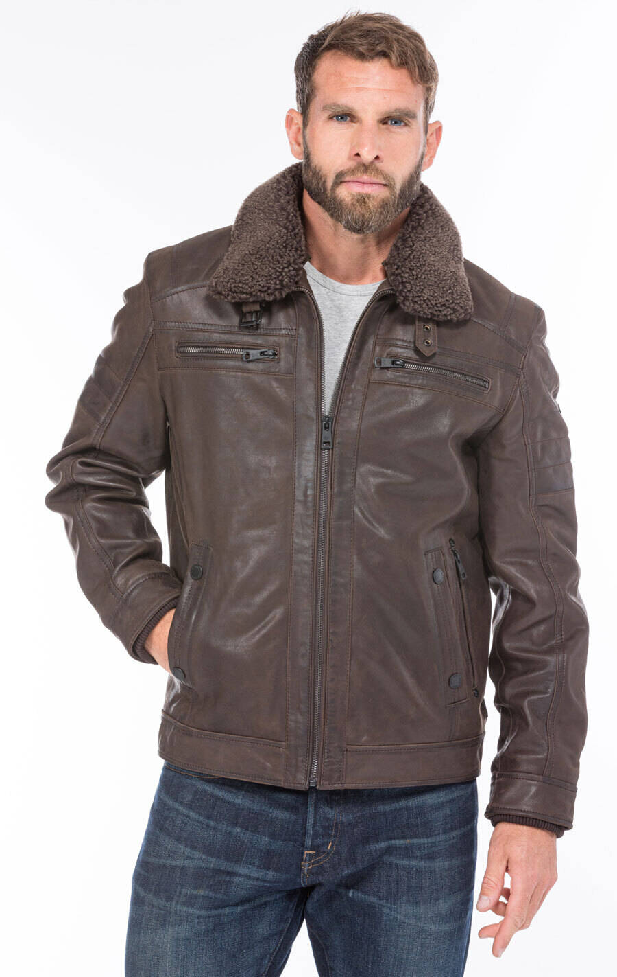 blouson cuir homme marron damien  (2)