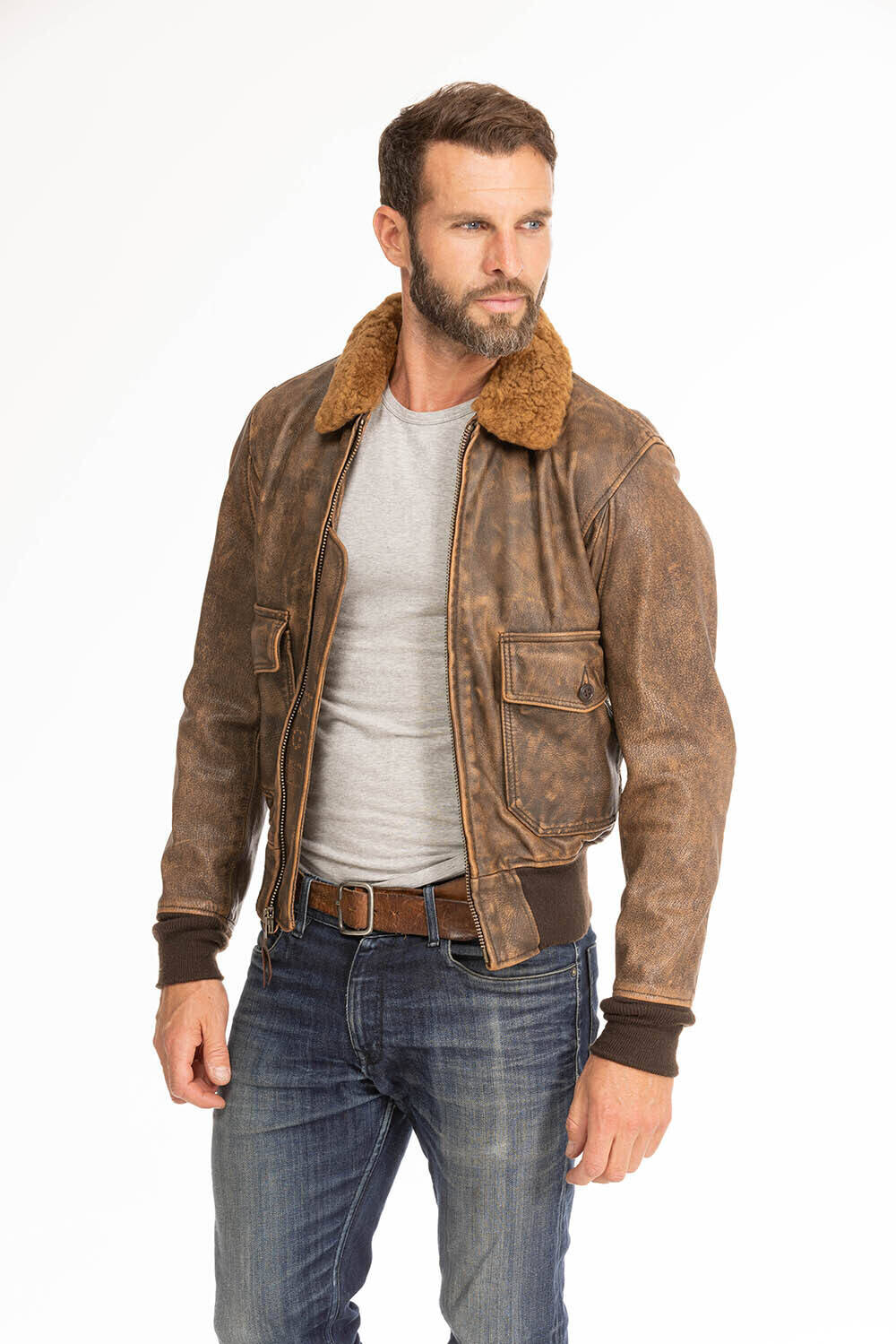 blouson cuir homme marron vieilli avenger cockpit (3)