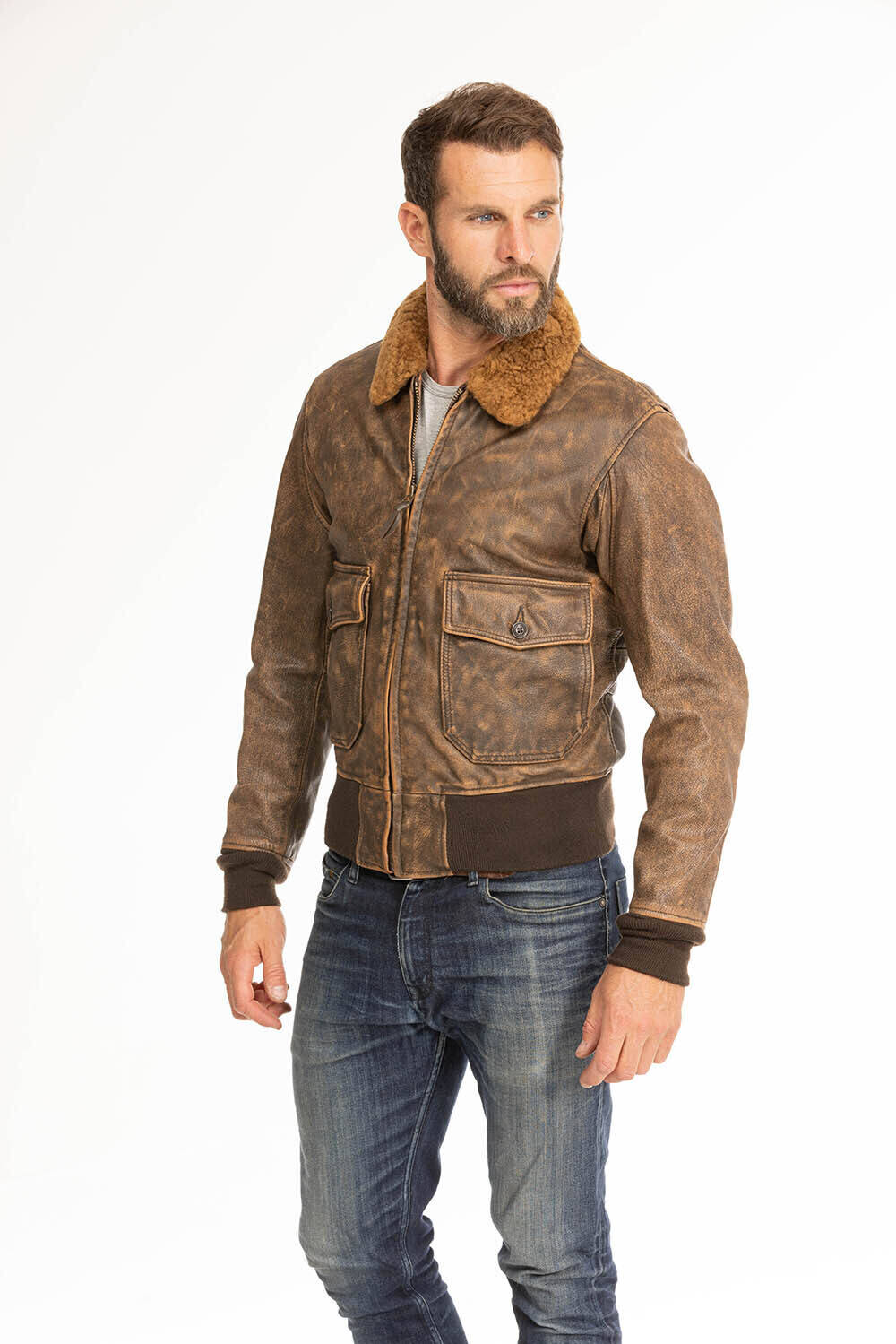 blouson cuir homme marron vieilli avenger cockpit (9)