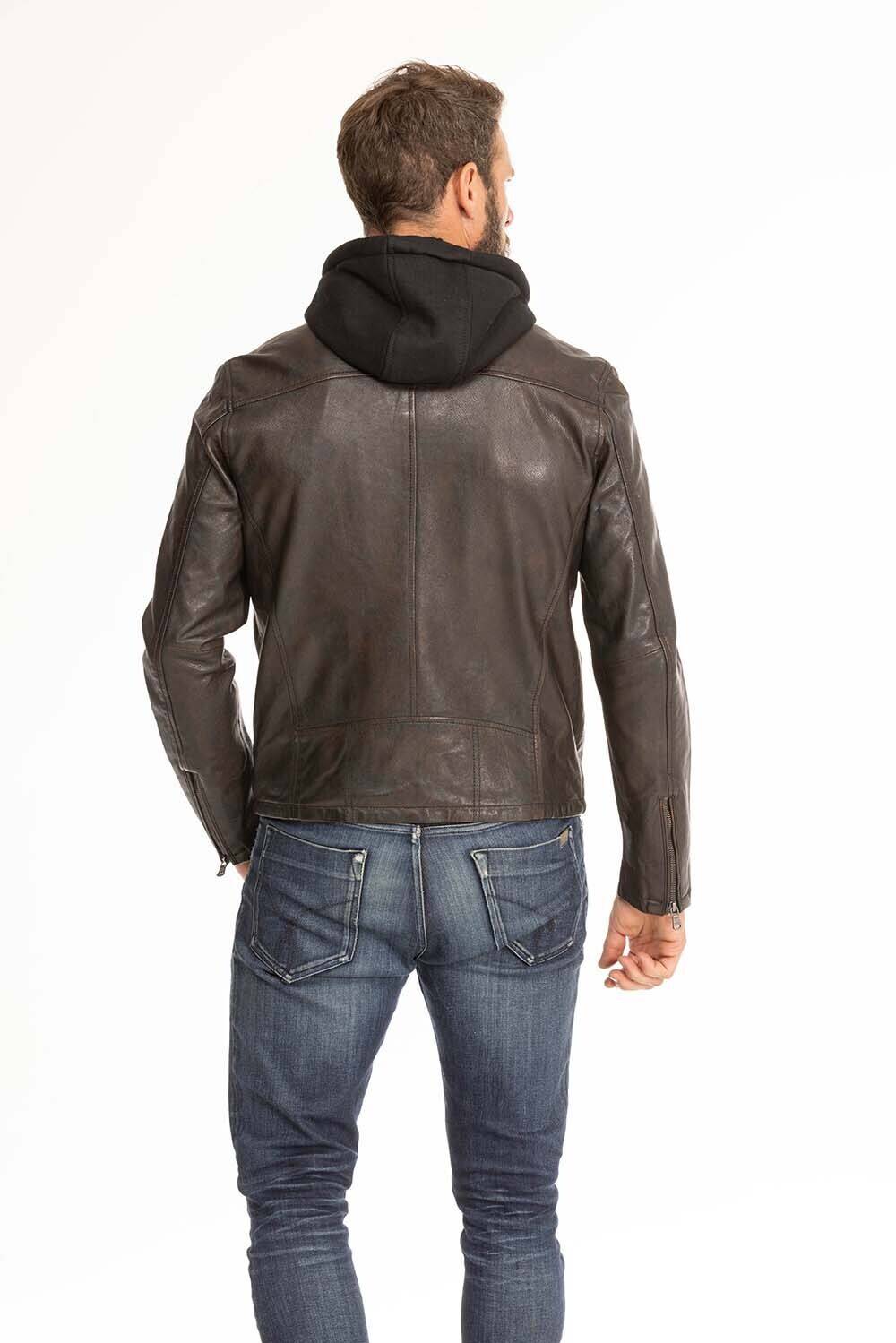 blouson cuir homme noir marron 102944 capuche  (7)