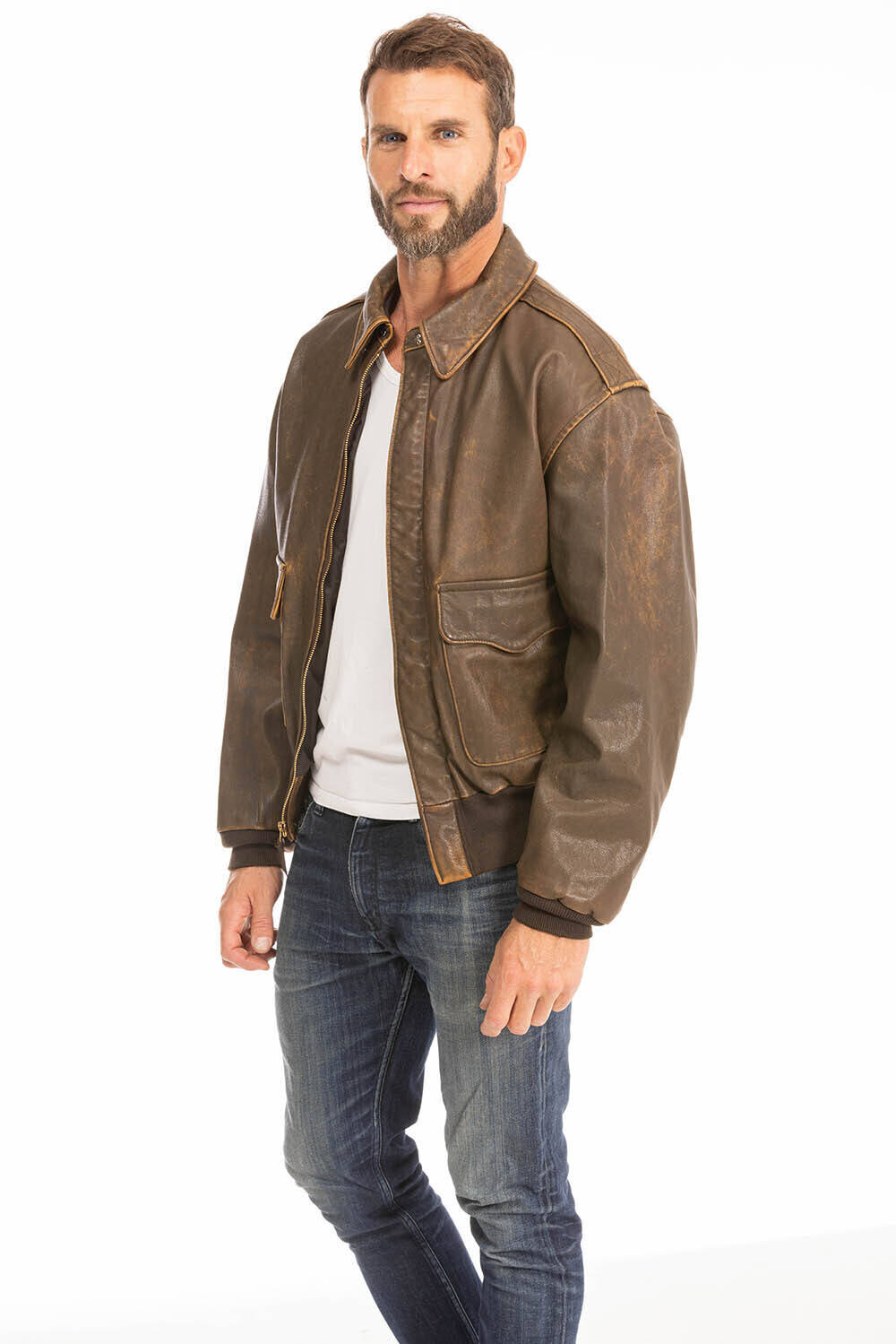 blouson cuir homme pilote aviateur marron vieilli mustang cockpit (4)