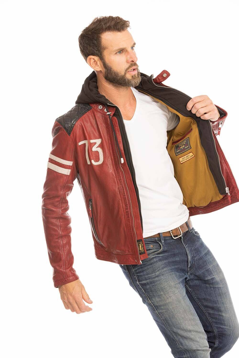 blouson cuir homme rouge 102555 motard capuche (12)