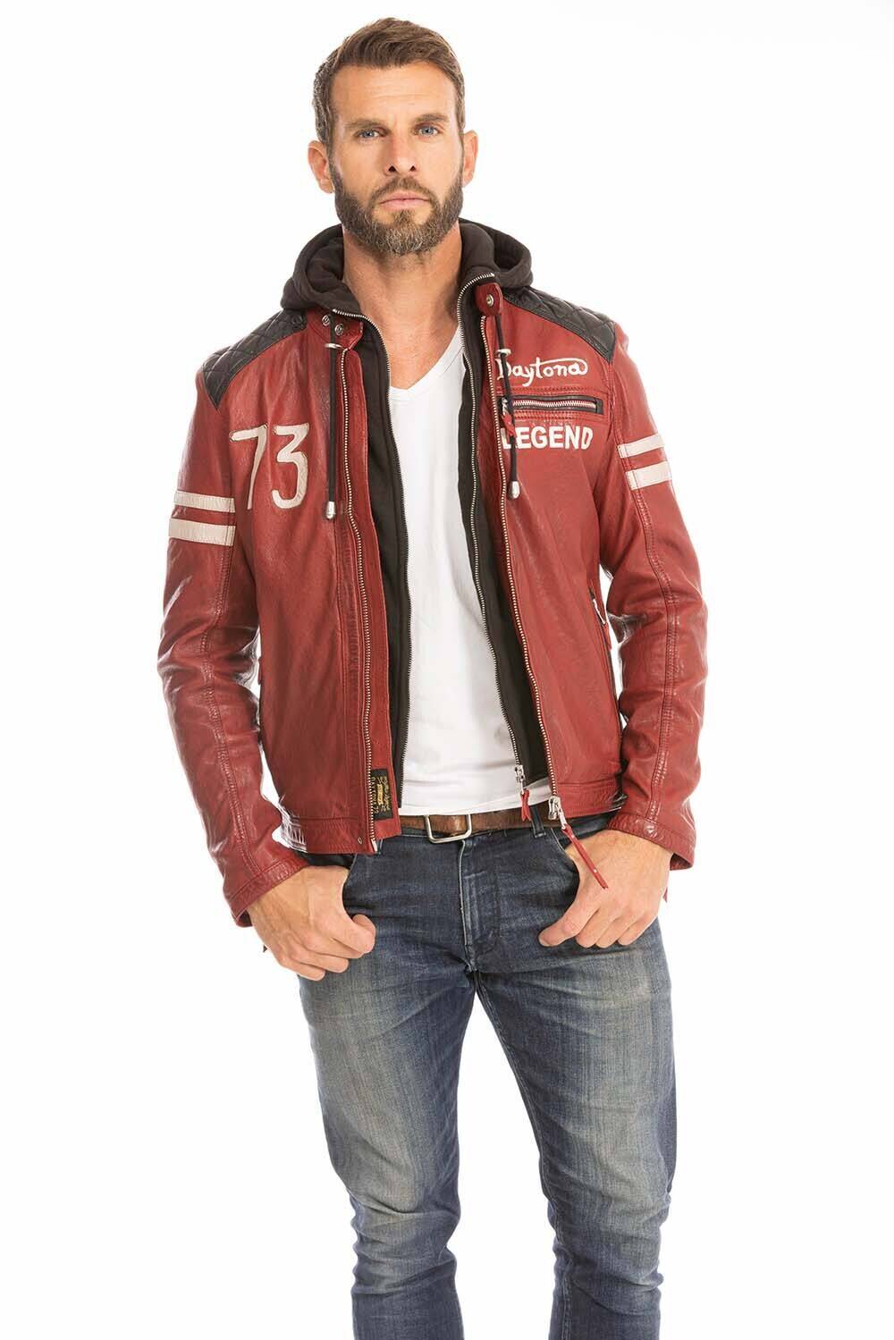 blouson cuir homme rouge 102555 motard capuche (4)