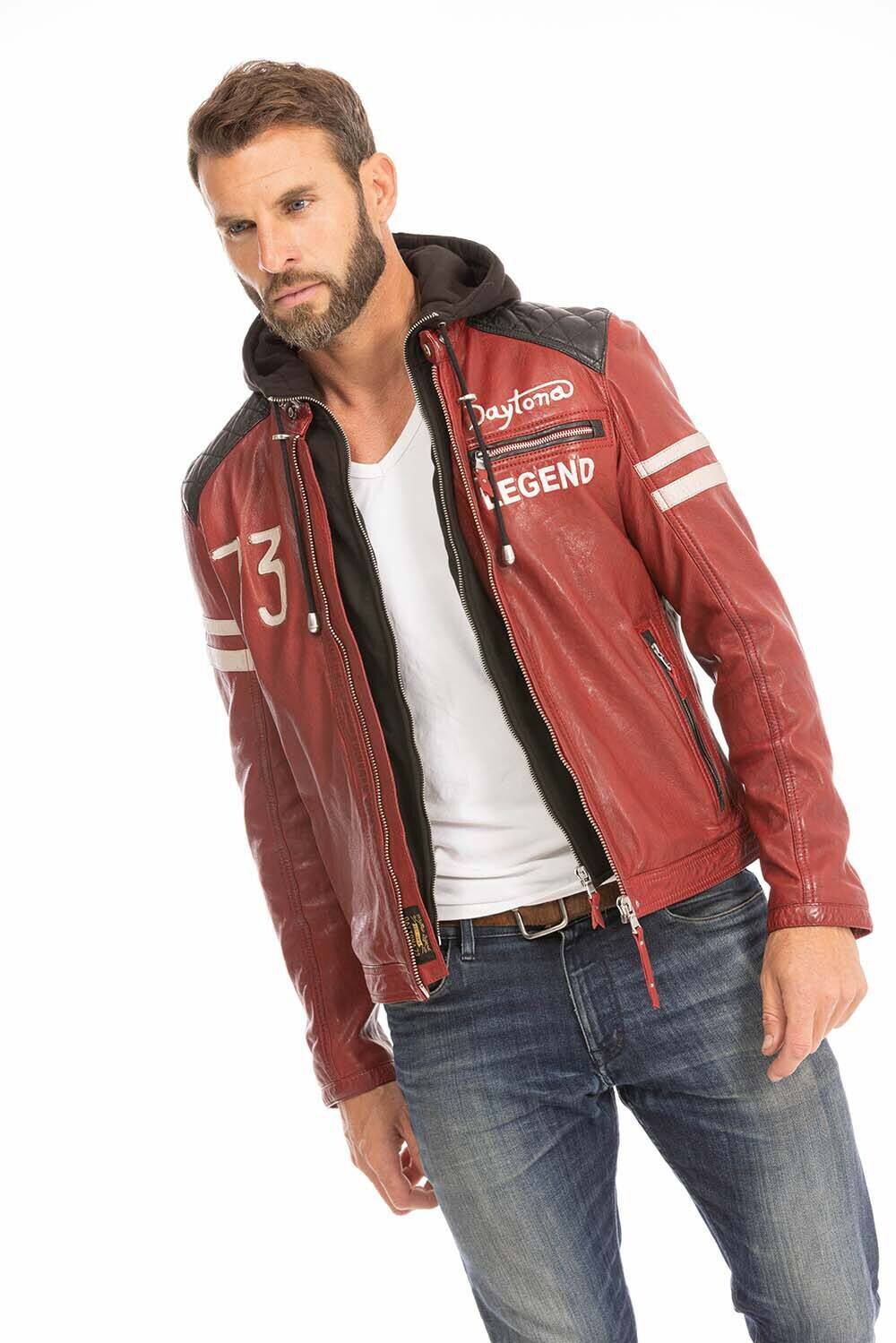 blouson cuir homme rouge 102555 motard capuche (6)