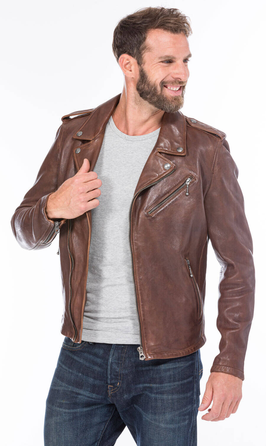 blouson cuir homme style biker perfecto 101485 cognac foncé  (9)