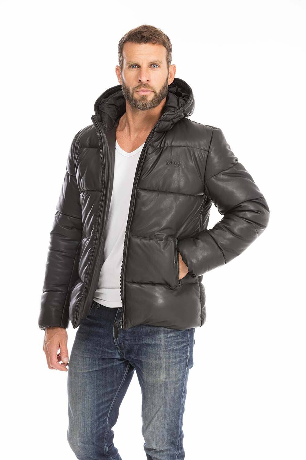 blouson cuir homme style doudoune noir schott oklahoma capuche (2)