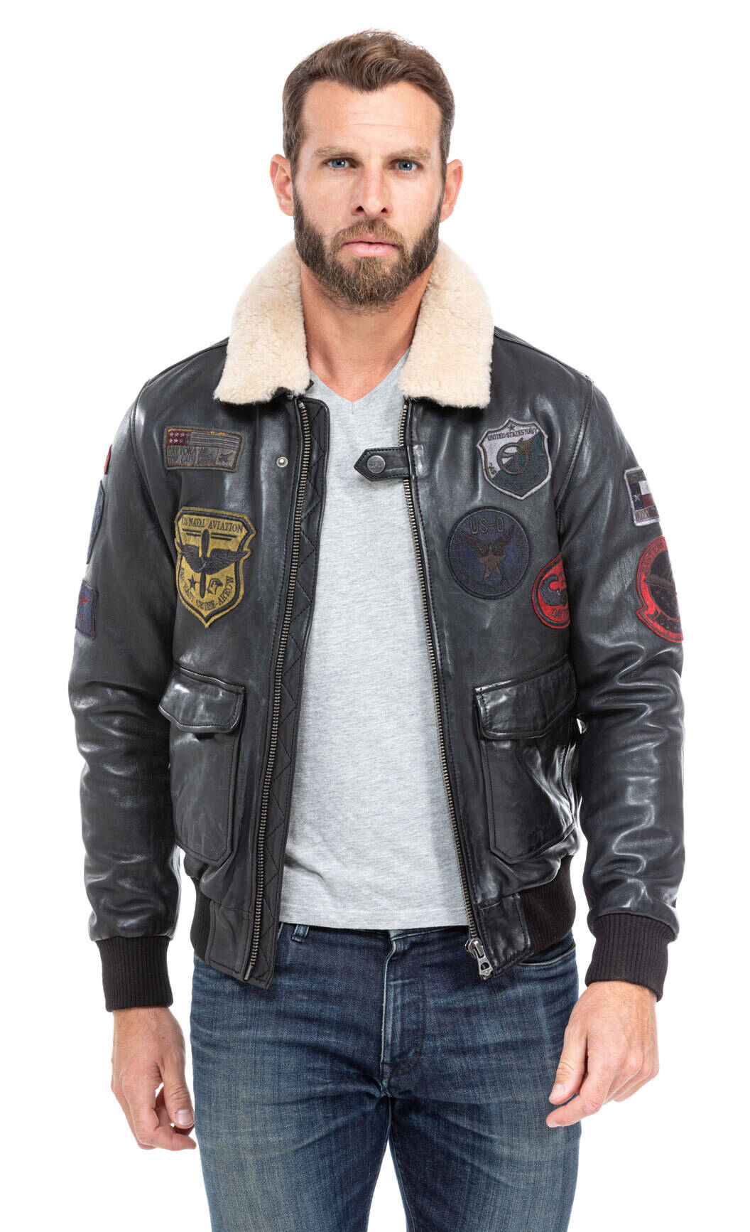 blouson cuir homme style pilote aviateur mythic noir  (2)