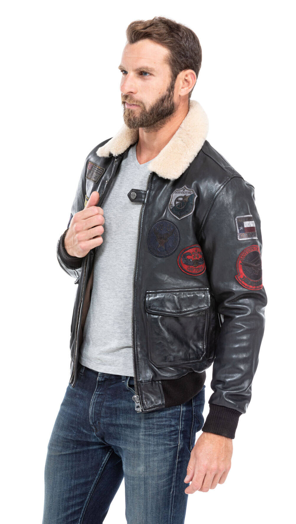 blouson cuir homme style pilote aviateur mythic noir  (3)