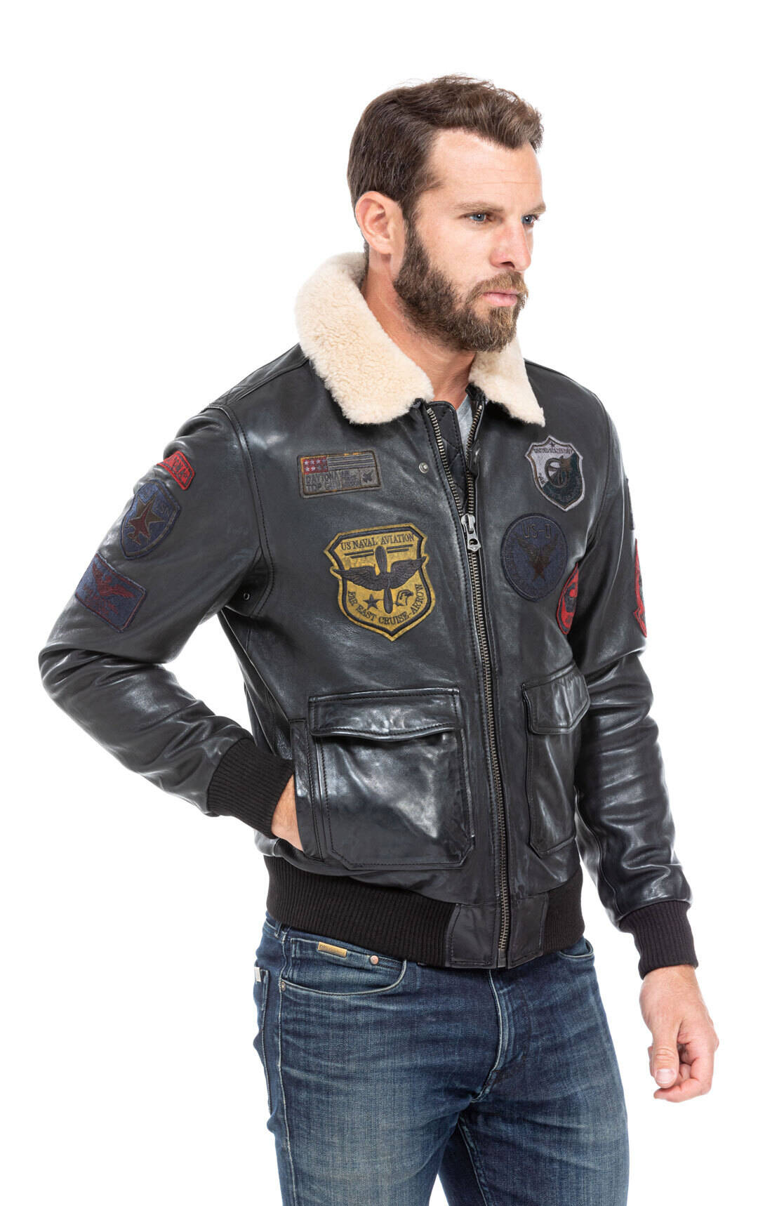 blouson cuir homme style pilote aviateur mythic noir  (4)