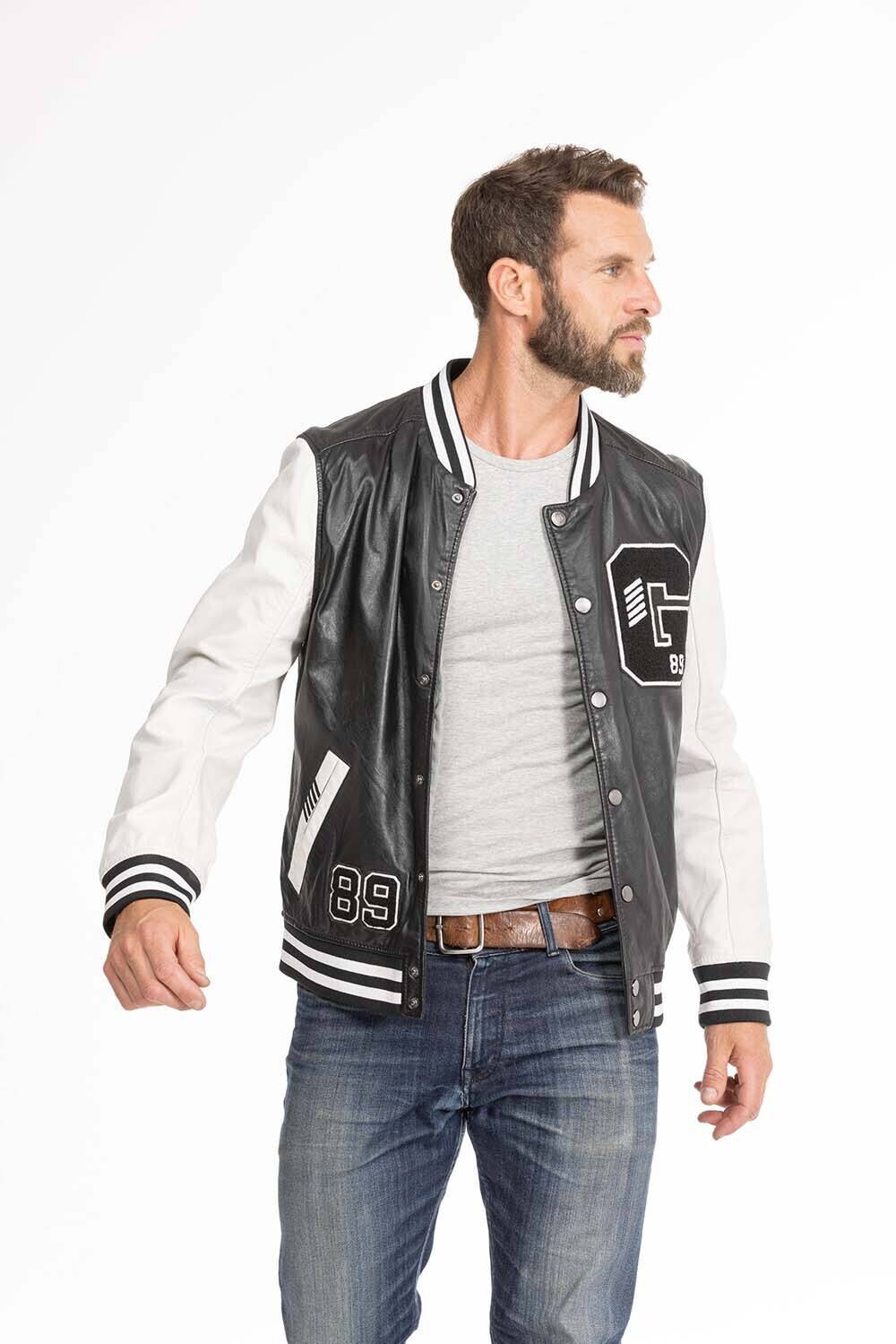 blouson cuir homme teddy bluno noir blanc (1)