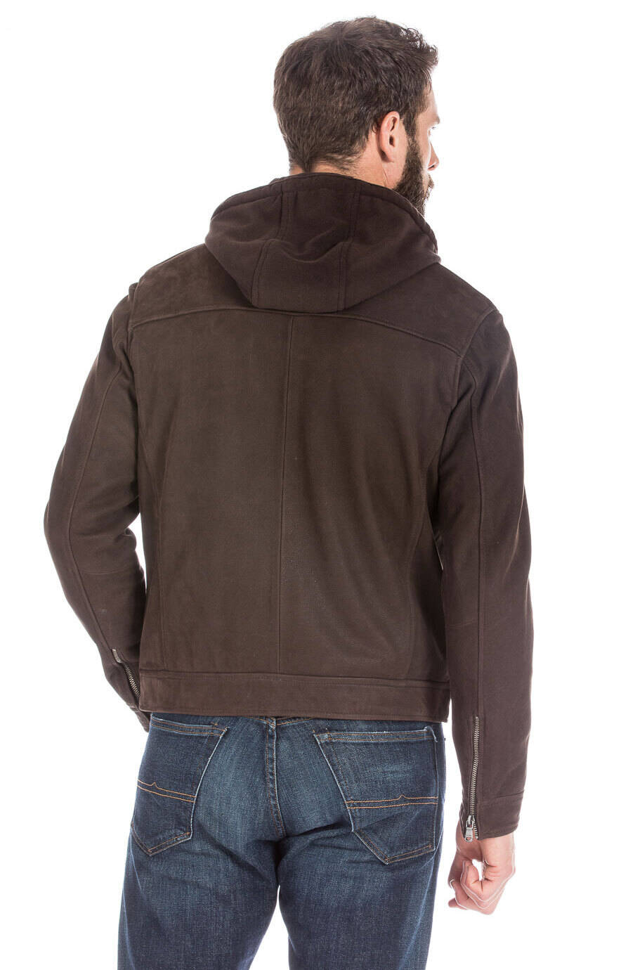 Blouson cuir homme timber marron foncé à capuche 100663-14122