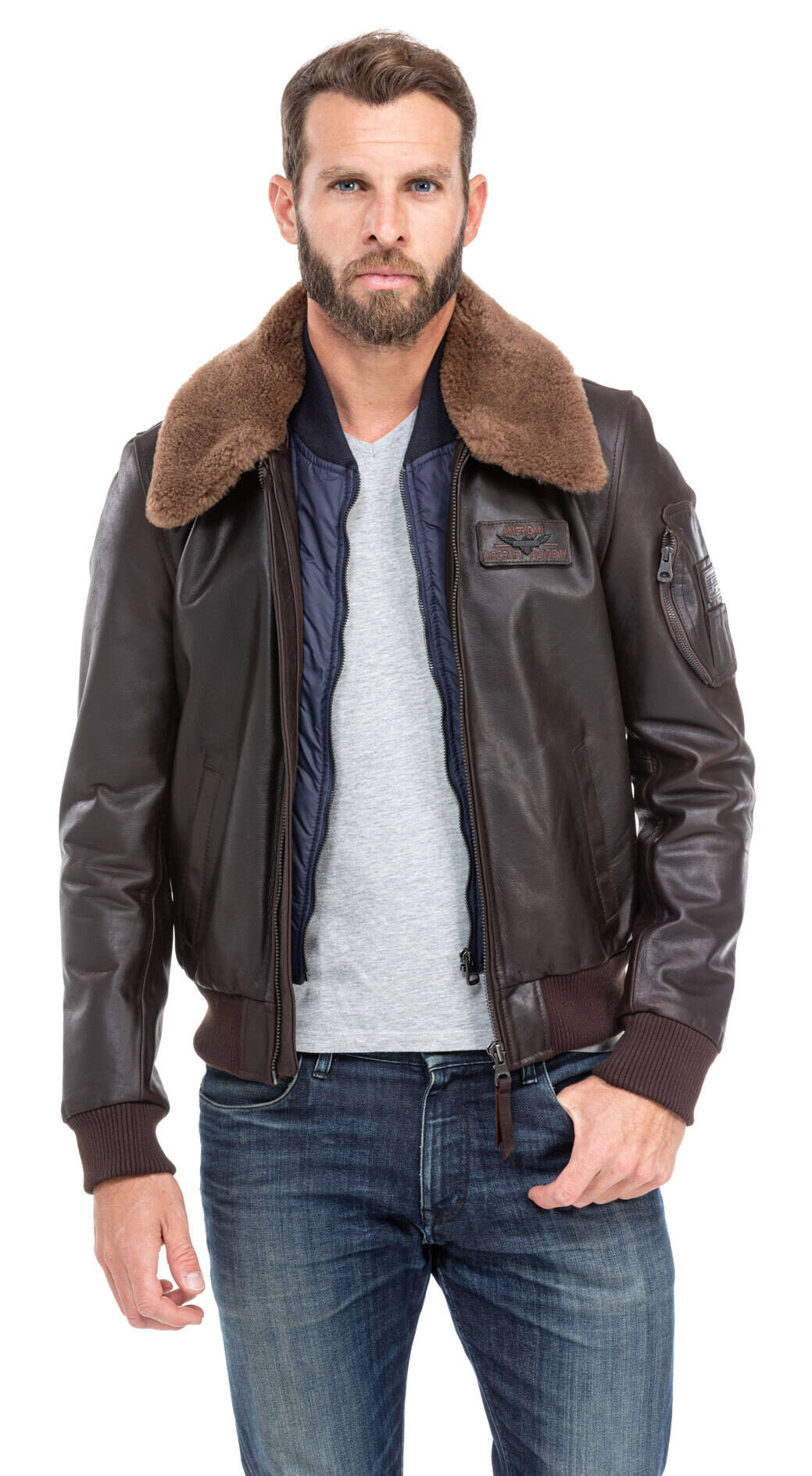 blouson cuir homme vachette marron 98 redskins style pilote (1)