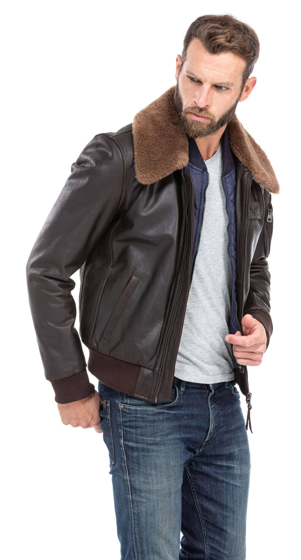 blouson cuir homme vachette marron 98 redskins style pilote (3)