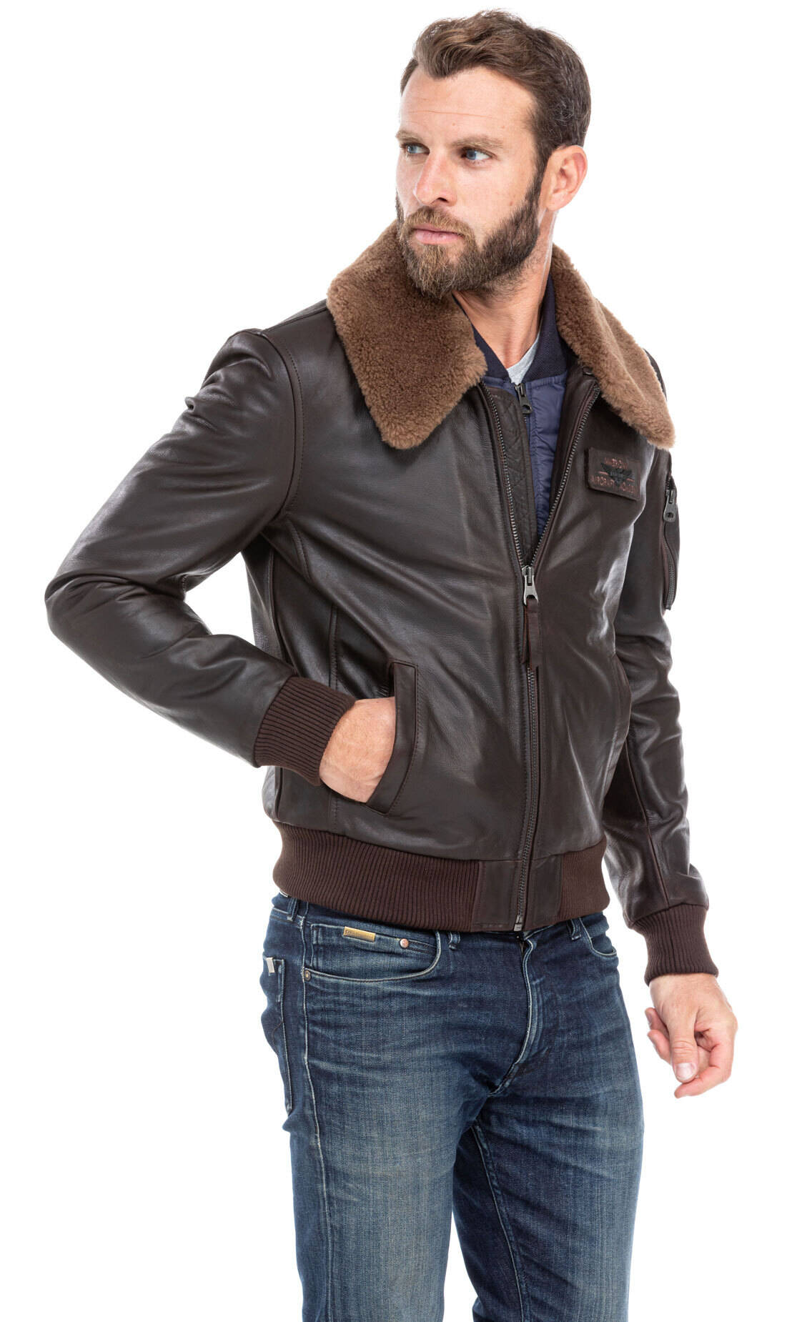 blouson cuir homme vachette marron 98 redskins style pilote (5)