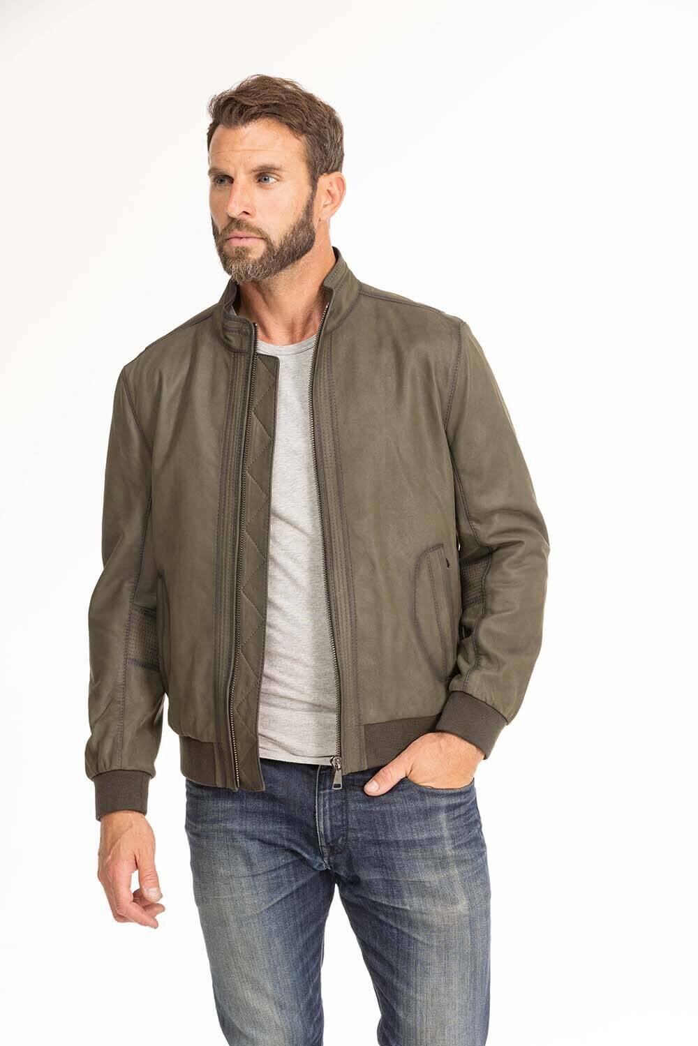 blouson cuir homme vert Gervin (2)