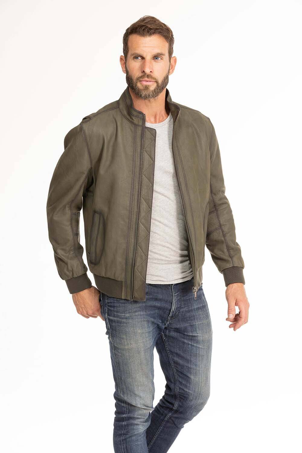 blouson cuir homme vert Gervin (3)