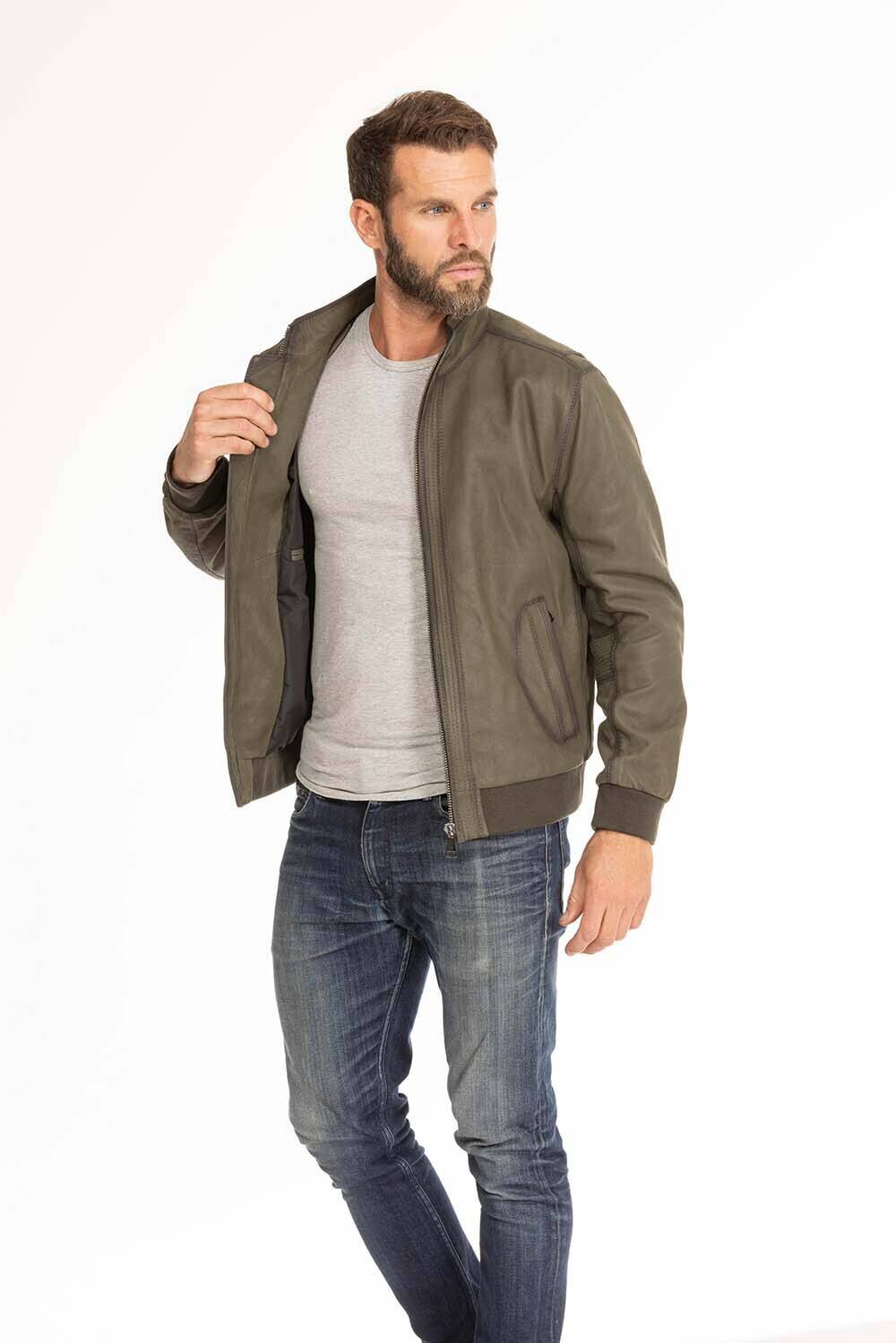 blouson cuir homme vert Gervin (7)