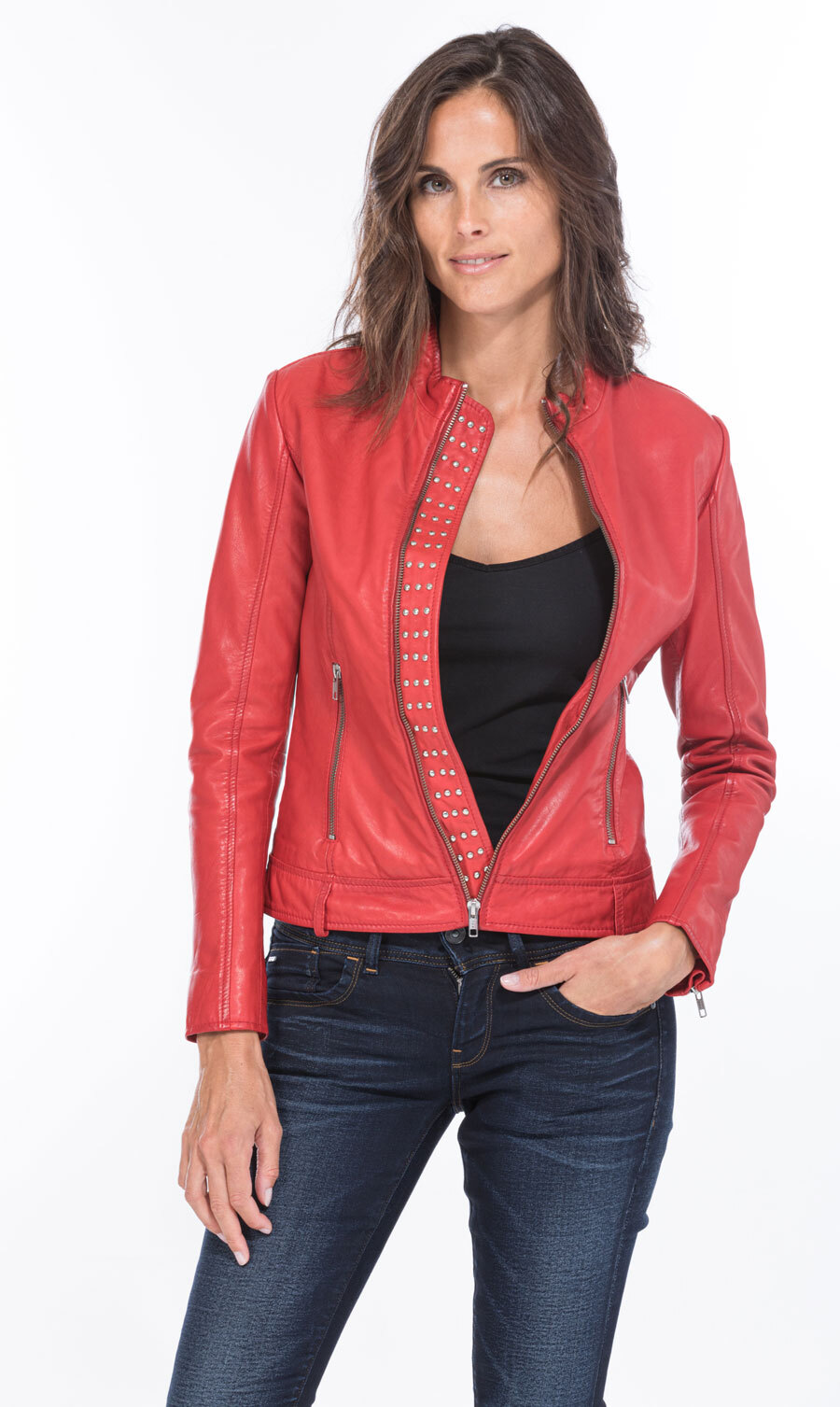 blouson cuir rouge femme rock aslia  (2)