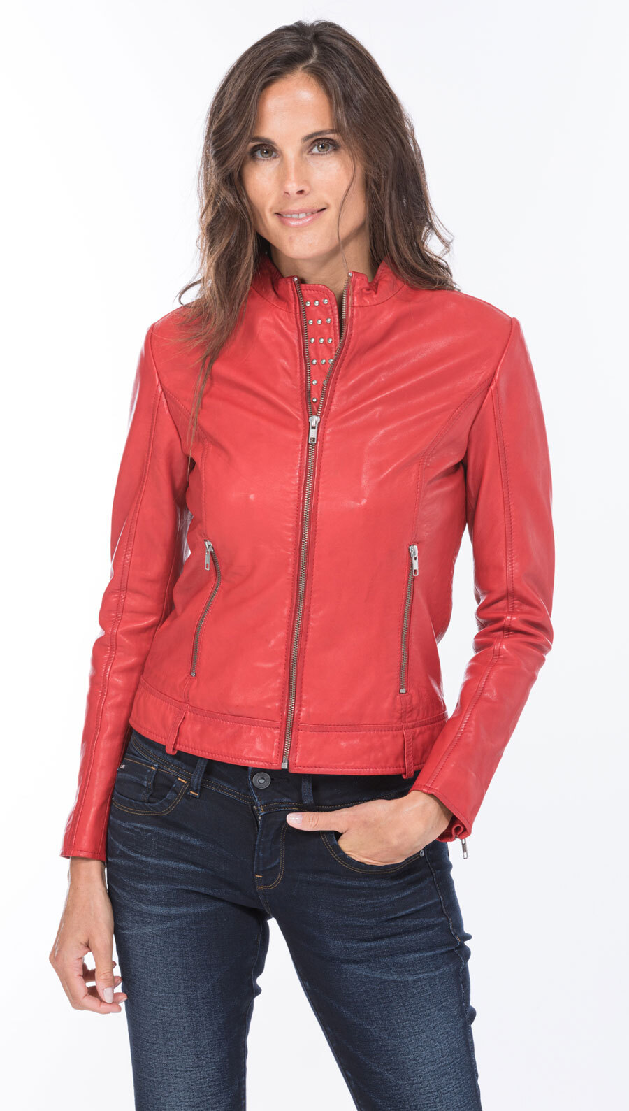 blouson cuir rouge femme rock aslia  (5)