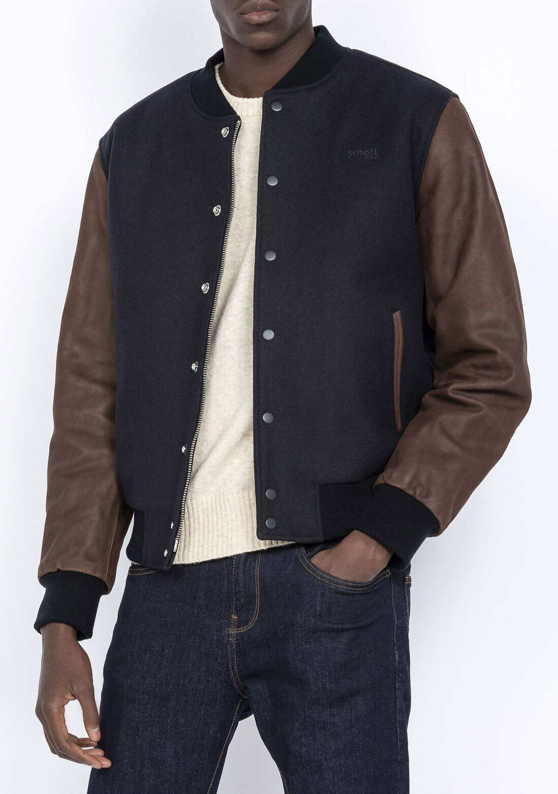 blouson schott lcusa navy brown (3)