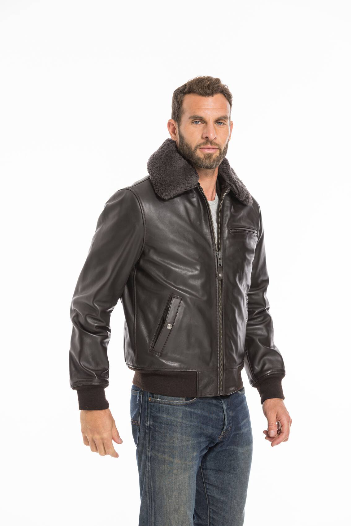 chaqueta de cuero SCHOTT en cuir piel de becerro-ref LC 1380 marron-marron  oscuro