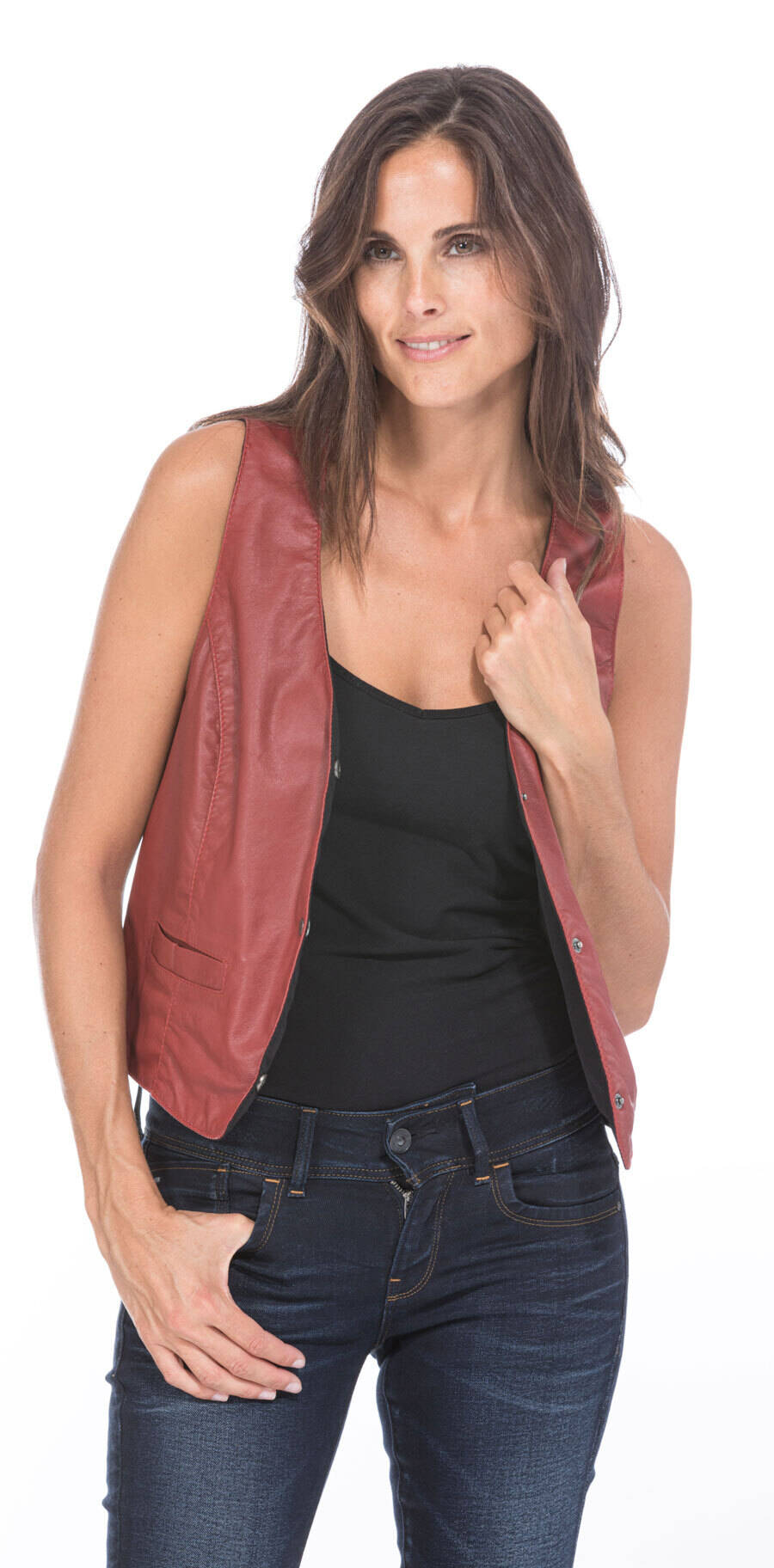 gilet en cuir d'agneau rouge sans manches lady (7)