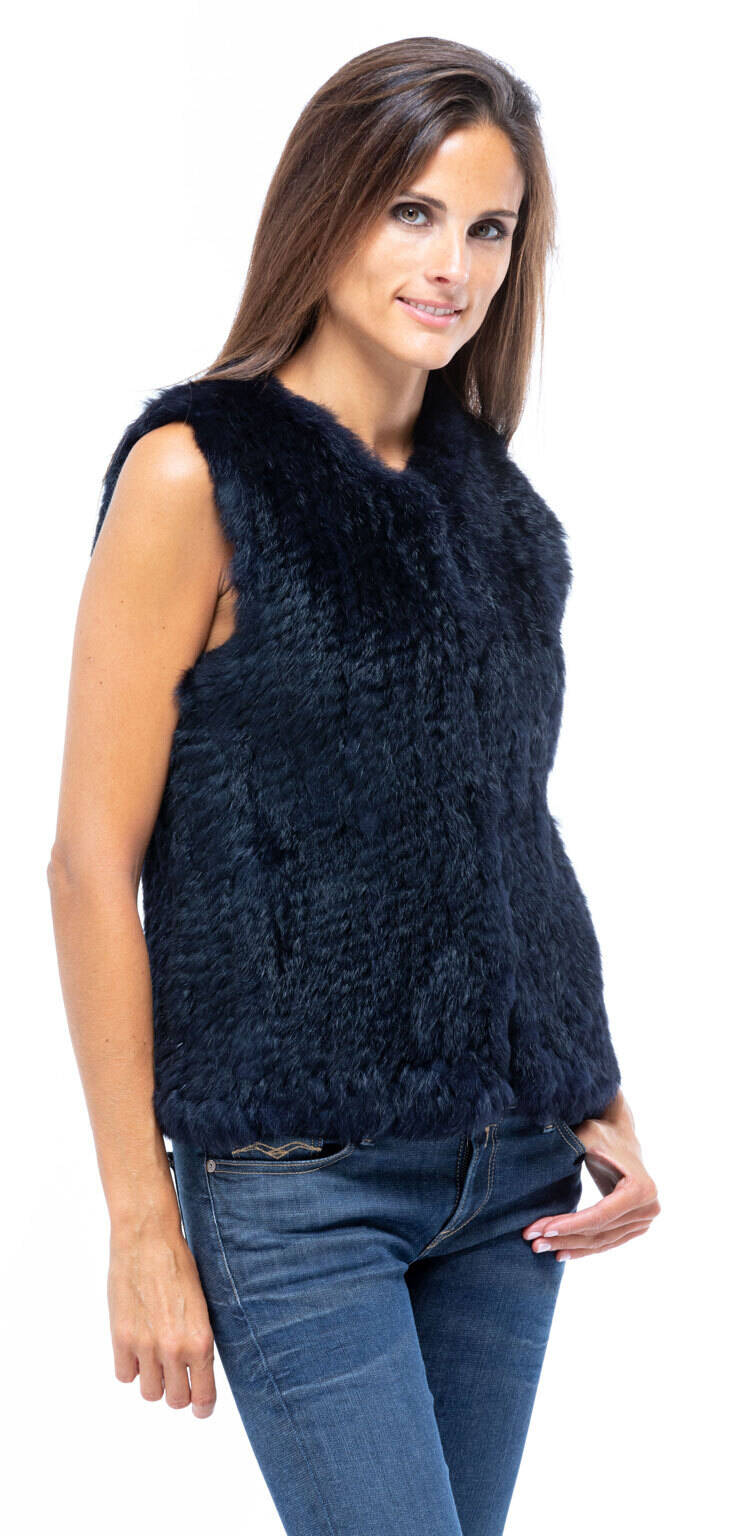 gilet sans manches 62683 bleu oakwood chaud hiver fourrure lapin mannequin (3)