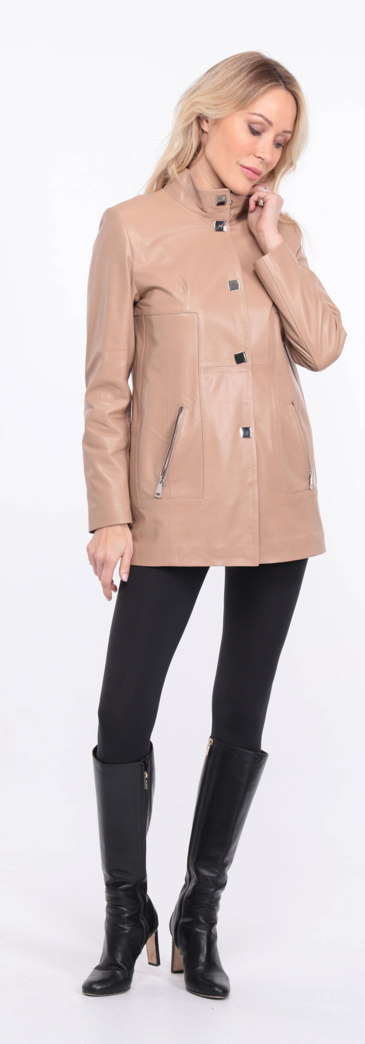 manteau cuir olivia beige  (4)