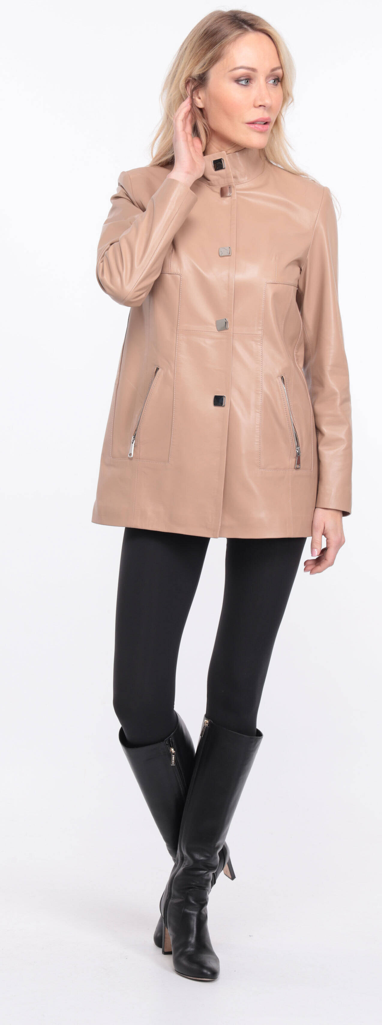 manteau cuir olivia beige  (7)