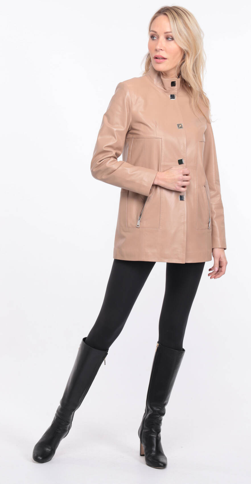 manteau cuir olivia beige  (8)